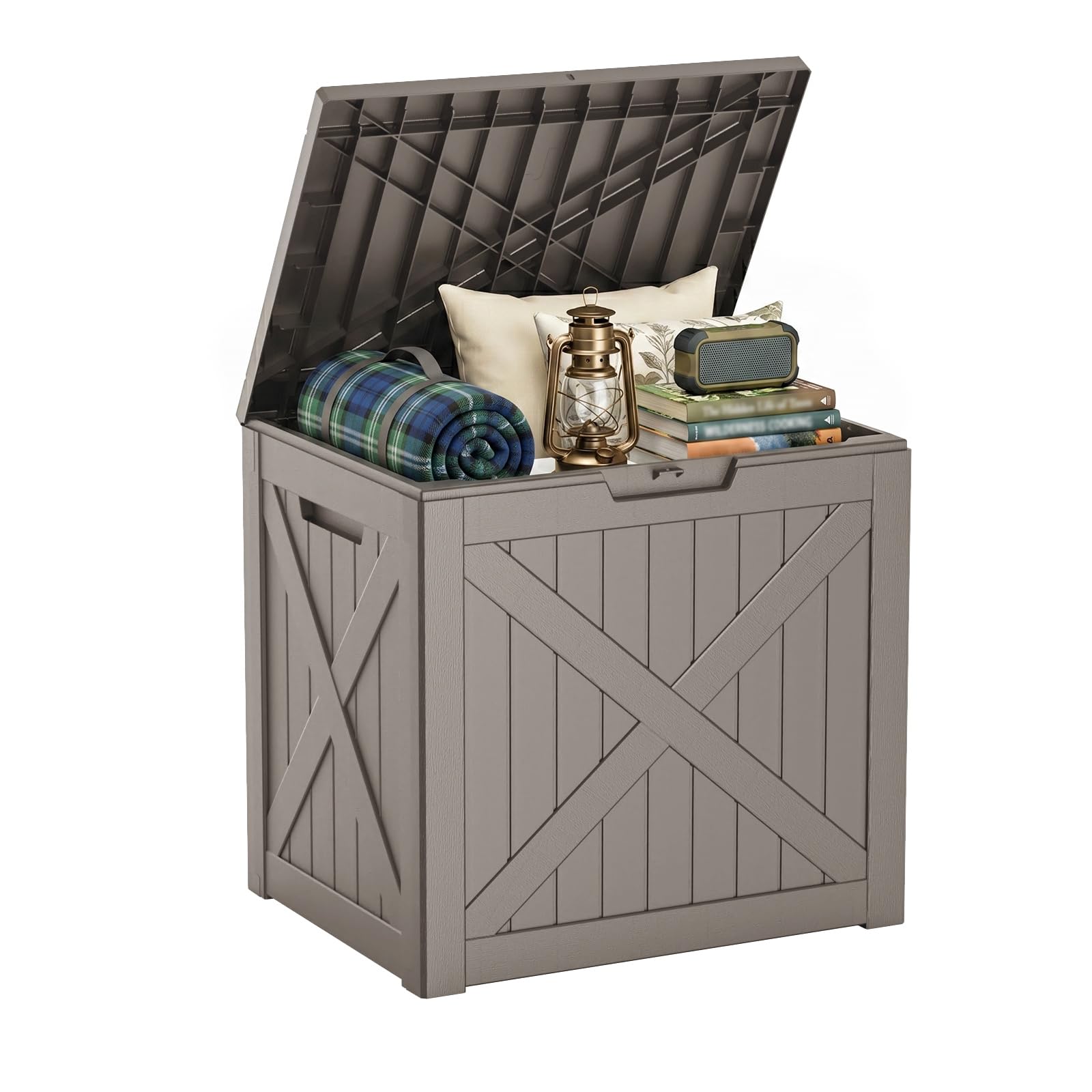 30 Gallon Outdoor Deck Box, Lockable Waterproof Outdoor Storage Boxes For Garden Tools,Indoor Cushions,Accessories Outside Storage Resin Weatherproof Container(Black)