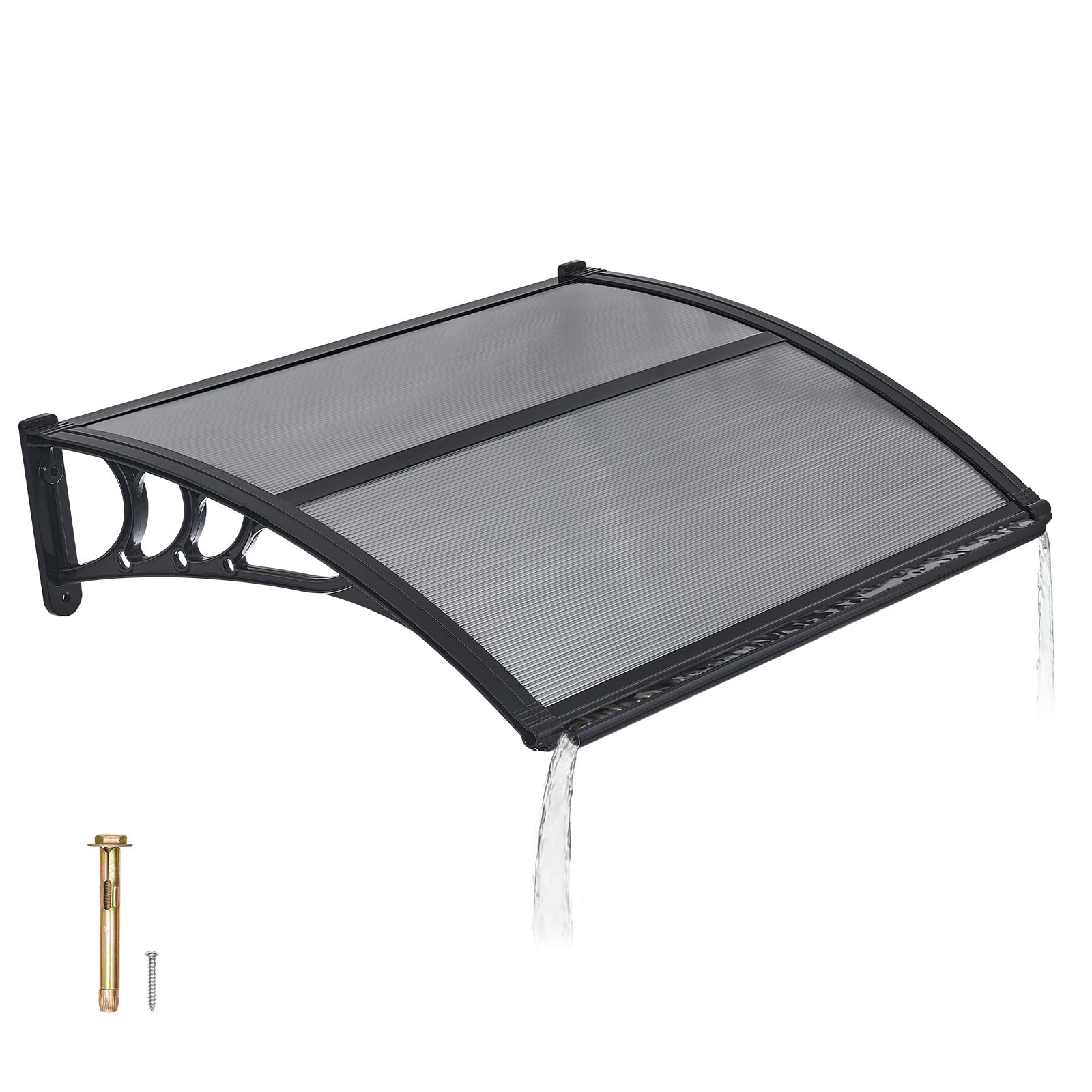 VEVOR Awnings for Door Entrance, 38" x 40" Window Door Awning Canopy Exterior with Drainage & ABS Bracket, Polycarbonate Cover Patio Door Awnings for Sun, UV, Rain, Snow Protection（Brown）