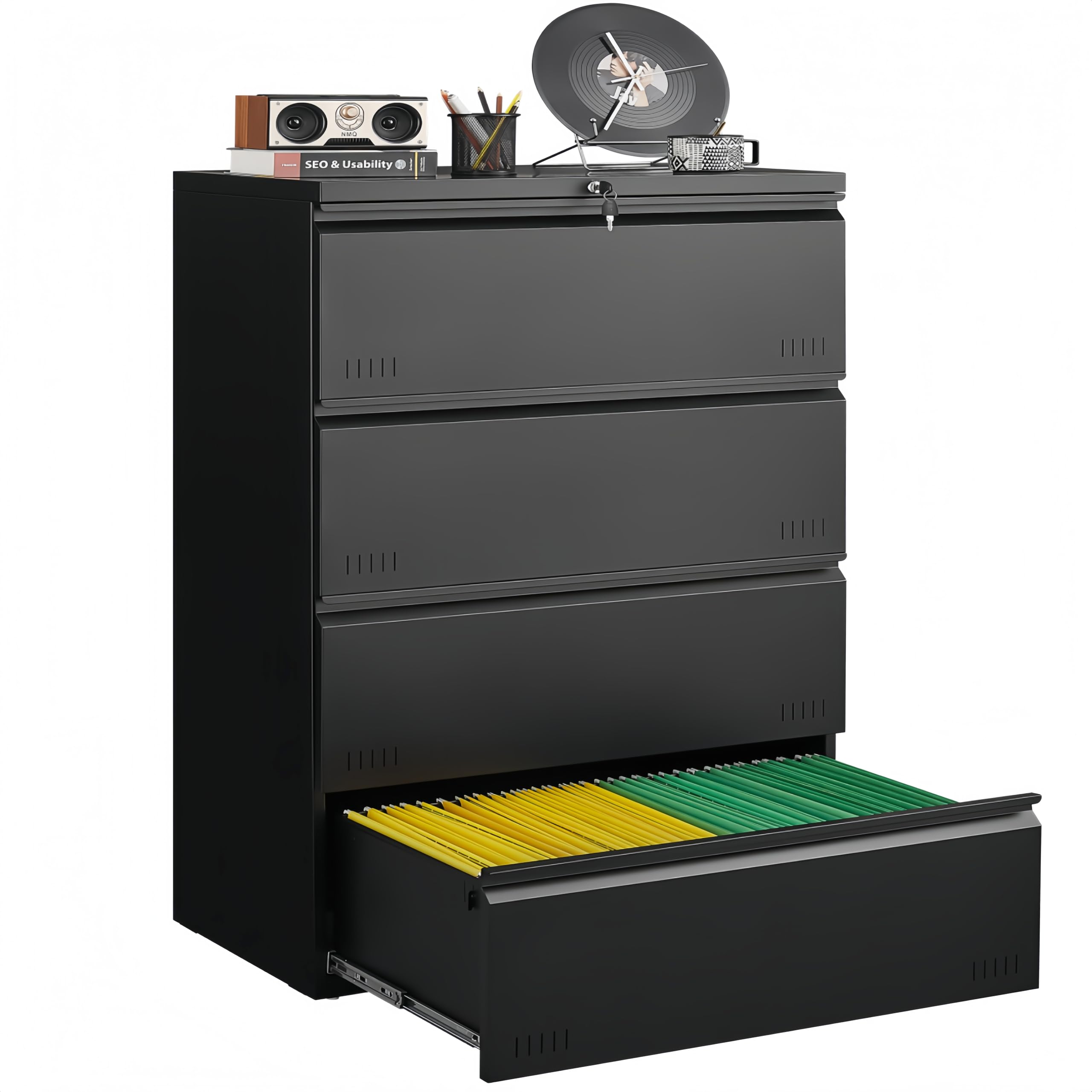 Guizeeopo Metal Storage Cabinet with Adjustable Shelves, Garage Storage Cabinets with Doors and Shelves, File Cabinets for Home Office, Kitchen Pantry Cabinet, 71'H, Black