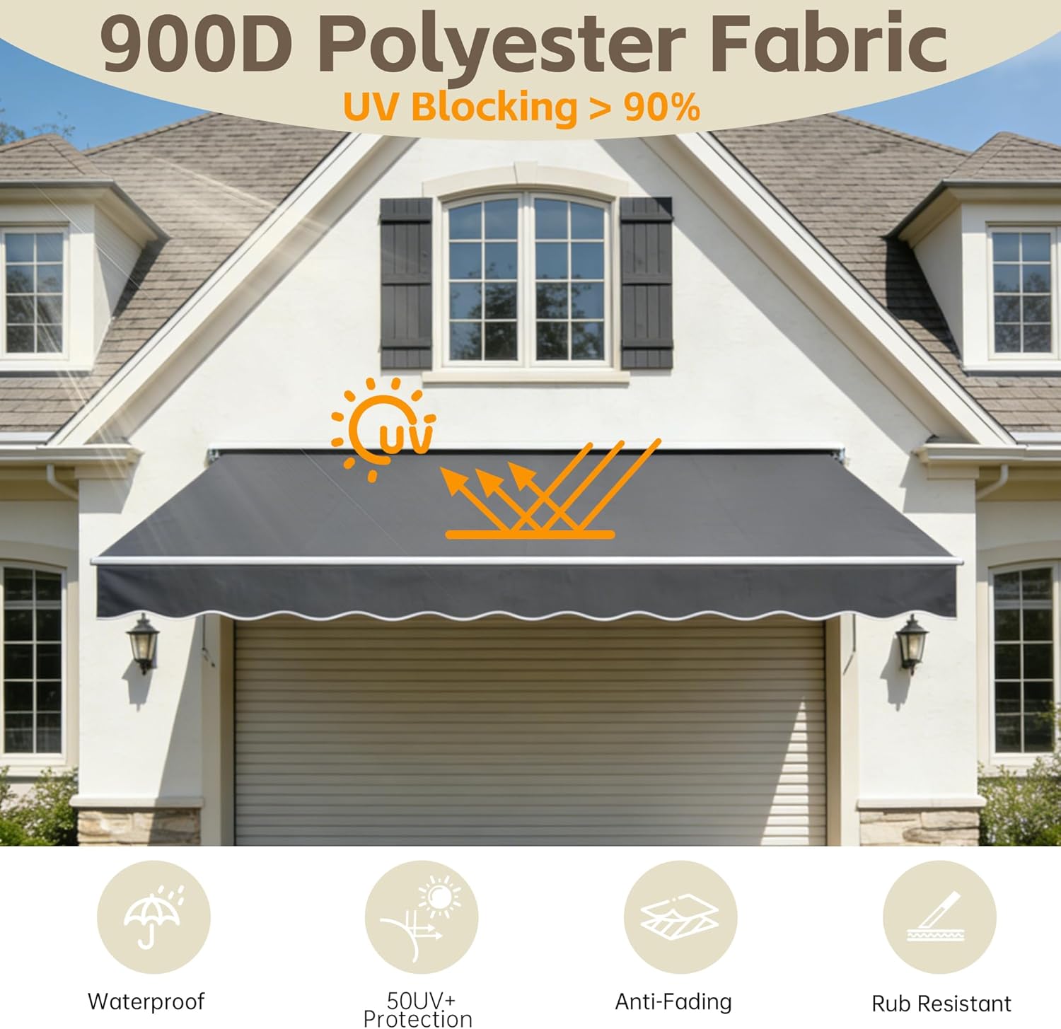 13' x 10' Awning for Patio, Sunsetter Retractable Awning Waterproof Cover Outdoor Patio Canopy, Sun Shade with Manual Crank Handle, Porch Shades for Outdoor, House, Deck, Gray