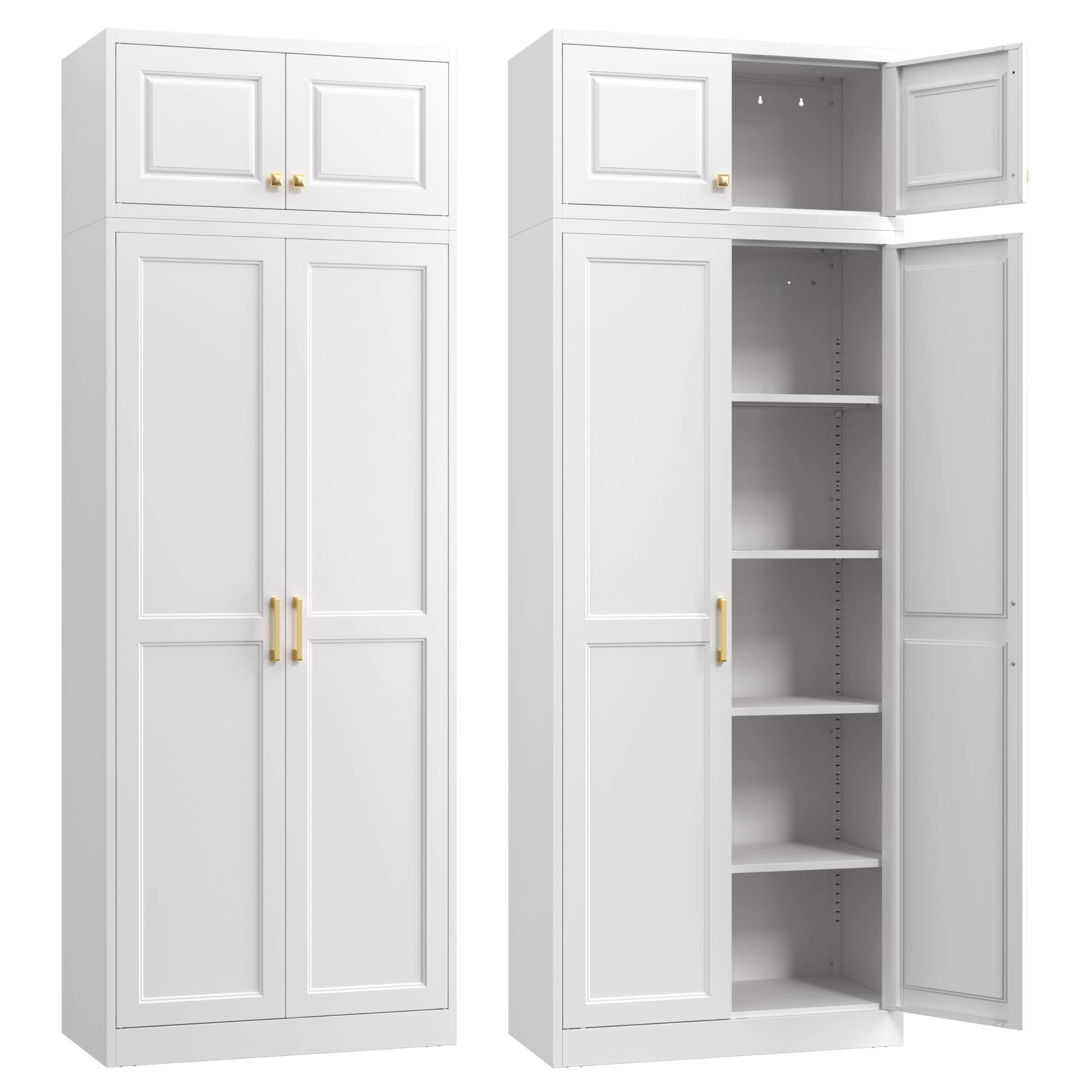SteeLoong Kitchen Pantry Cabinet,71”Black Metal Pantry Storage Cabinet with Doors and 4 Adjustable Shelves,Kitchen Cabinet with 2 Gold Handles,Tall Cabinet for Livingroom,Pantry, Bathroom