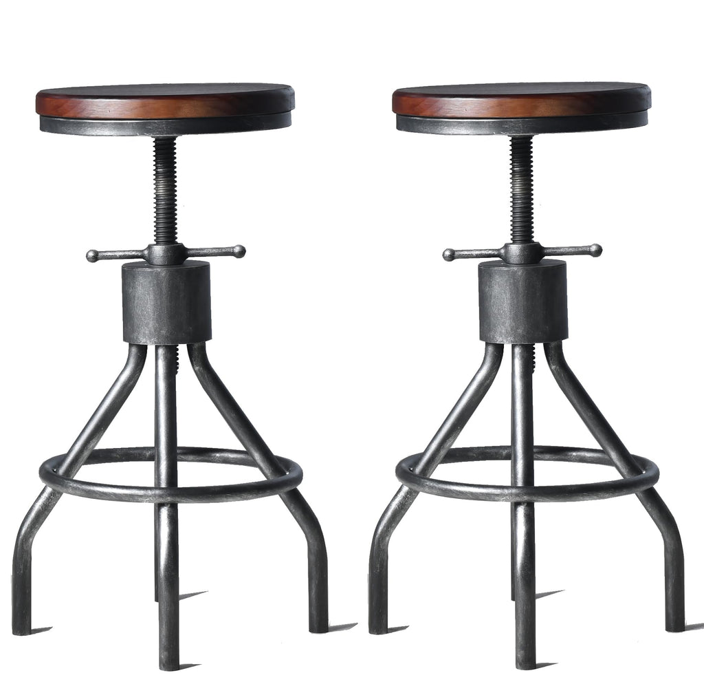 LOKKHAN Set of 2 Industrial Bar Stool-Vintage Adjustable PU Leather Metal Swivel Bar Stool-Cast Iron-23-30 Inch Tall Counter Bar Height Farmhouse Kitchen Stools