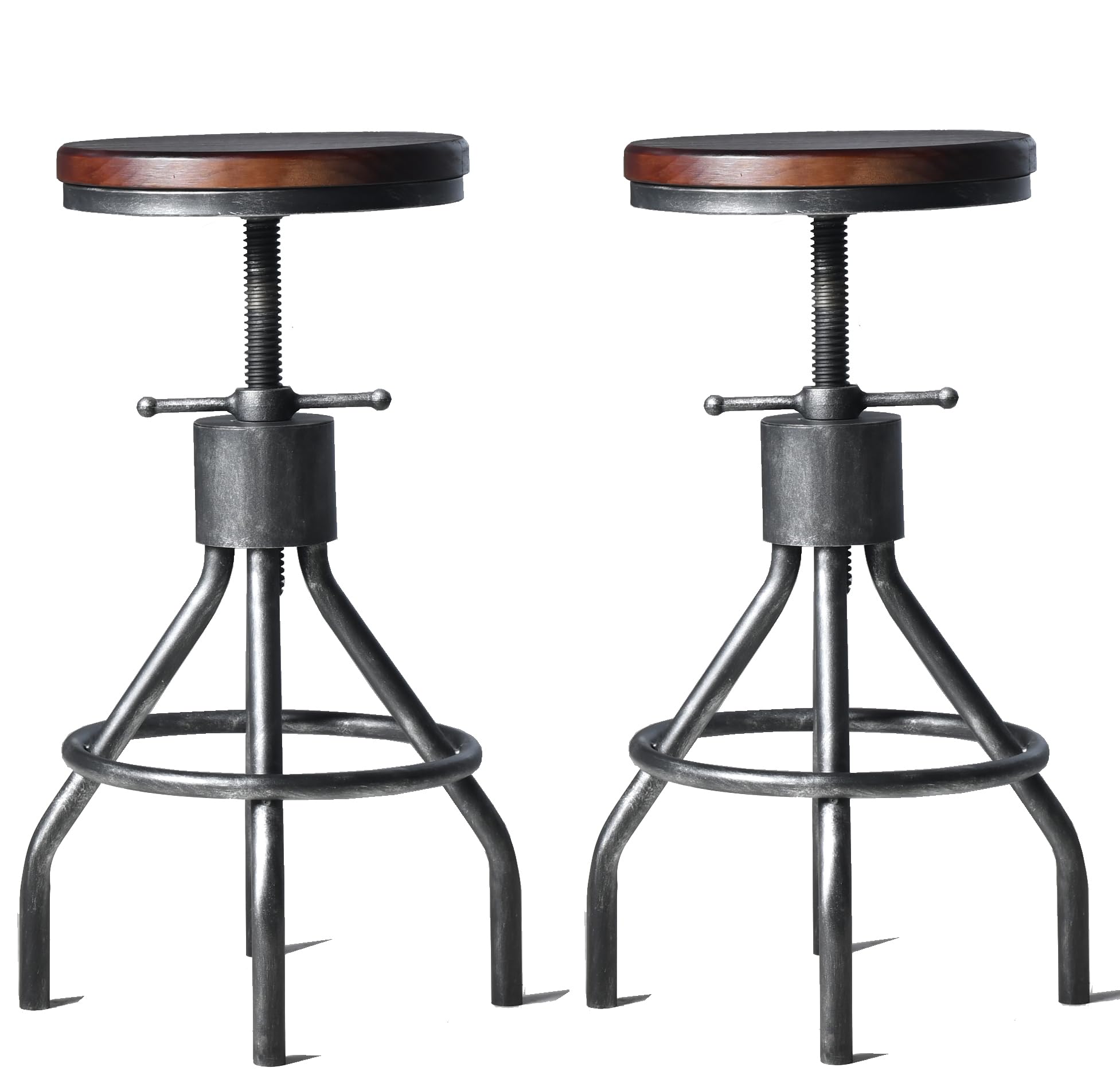 LOKKHAN Set of 2 Industrial Bar Stool-Vintage Adjustable PU Leather Metal Swivel Bar Stool-Cast Iron-23-30 Inch Tall Counter Bar Height Farmhouse Kitchen Stools