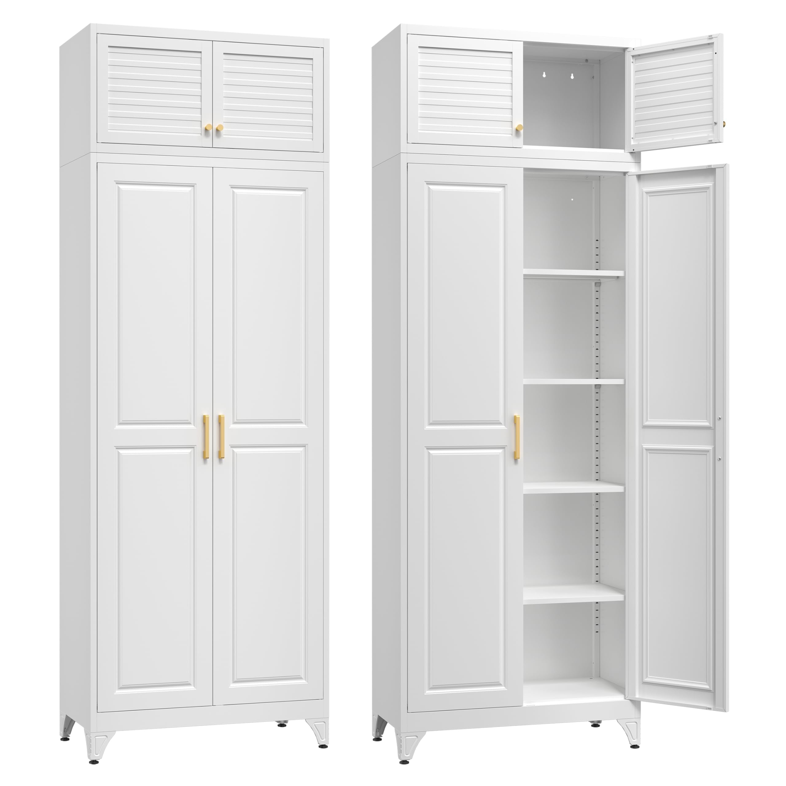 SteeLoong Kitchen Pantry Cabinet,71”Black Metal Pantry Storage Cabinet with Doors and 4 Adjustable Shelves,Kitchen Cabinet with 2 Gold Handles,Tall Cabinet for Livingroom,Pantry, Bathroom