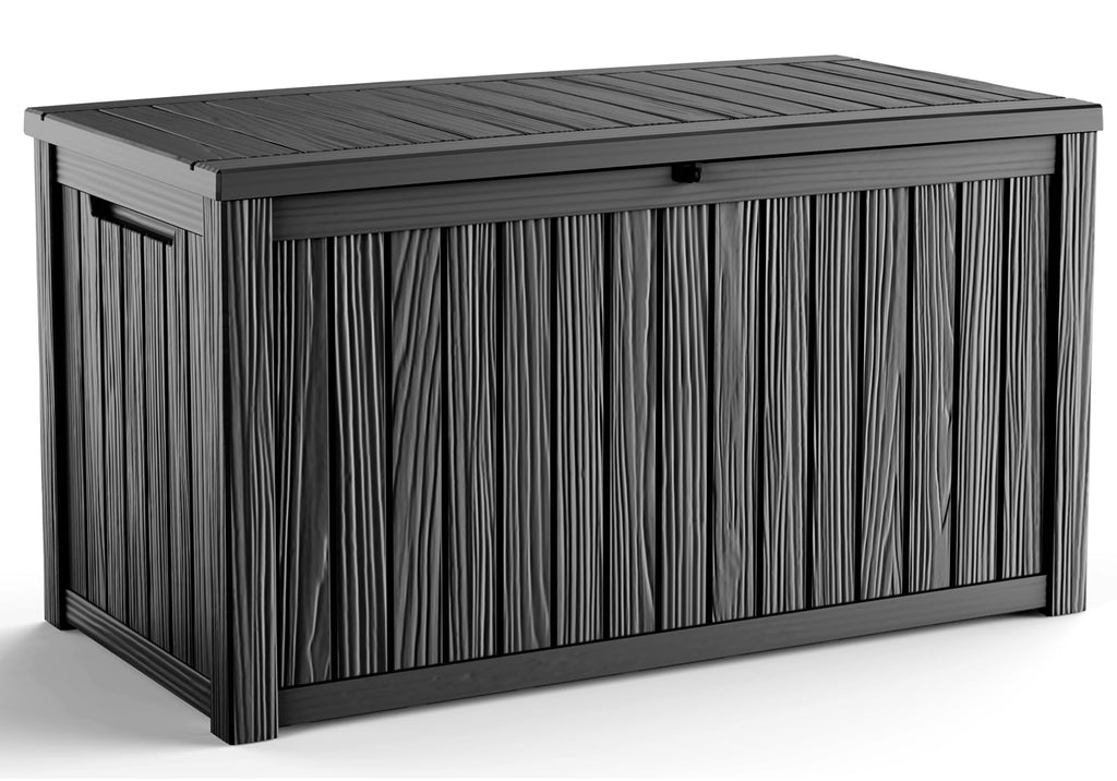 30 Gallon Outdoor Deck Box, Lockable Waterproof Outdoor Storage Boxes For Garden Tools,Indoor Cushions,Accessories Outside Storage Resin Weatherproof Container(Black)