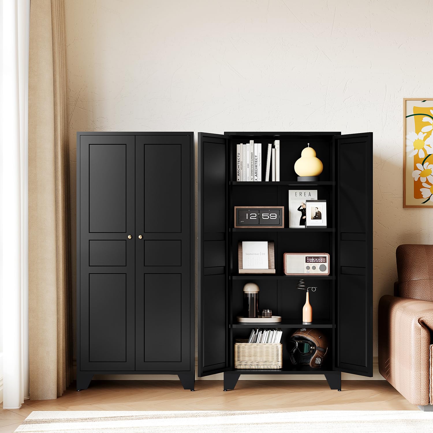 Letaya Metal Garage Storage Cabinets with Lock Door and Adjustable Shelves, Steel Tool Cabinets for Home,Office,Warehouse Organisieren (Black)