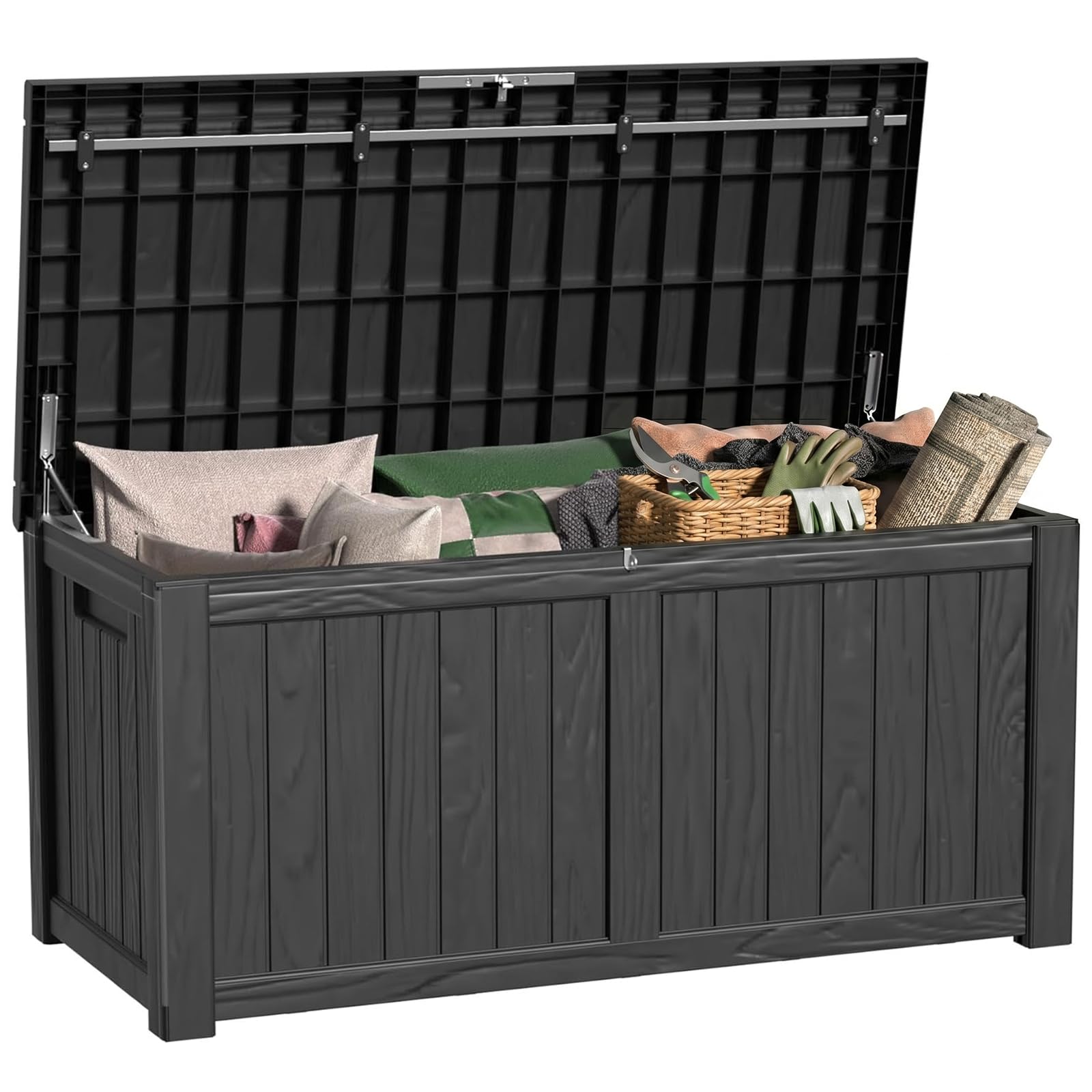 30 Gallon Outdoor Deck Box, Lockable Waterproof Outdoor Storage Boxes For Garden Tools,Indoor Cushions,Accessories Outside Storage Resin Weatherproof Container(Black)