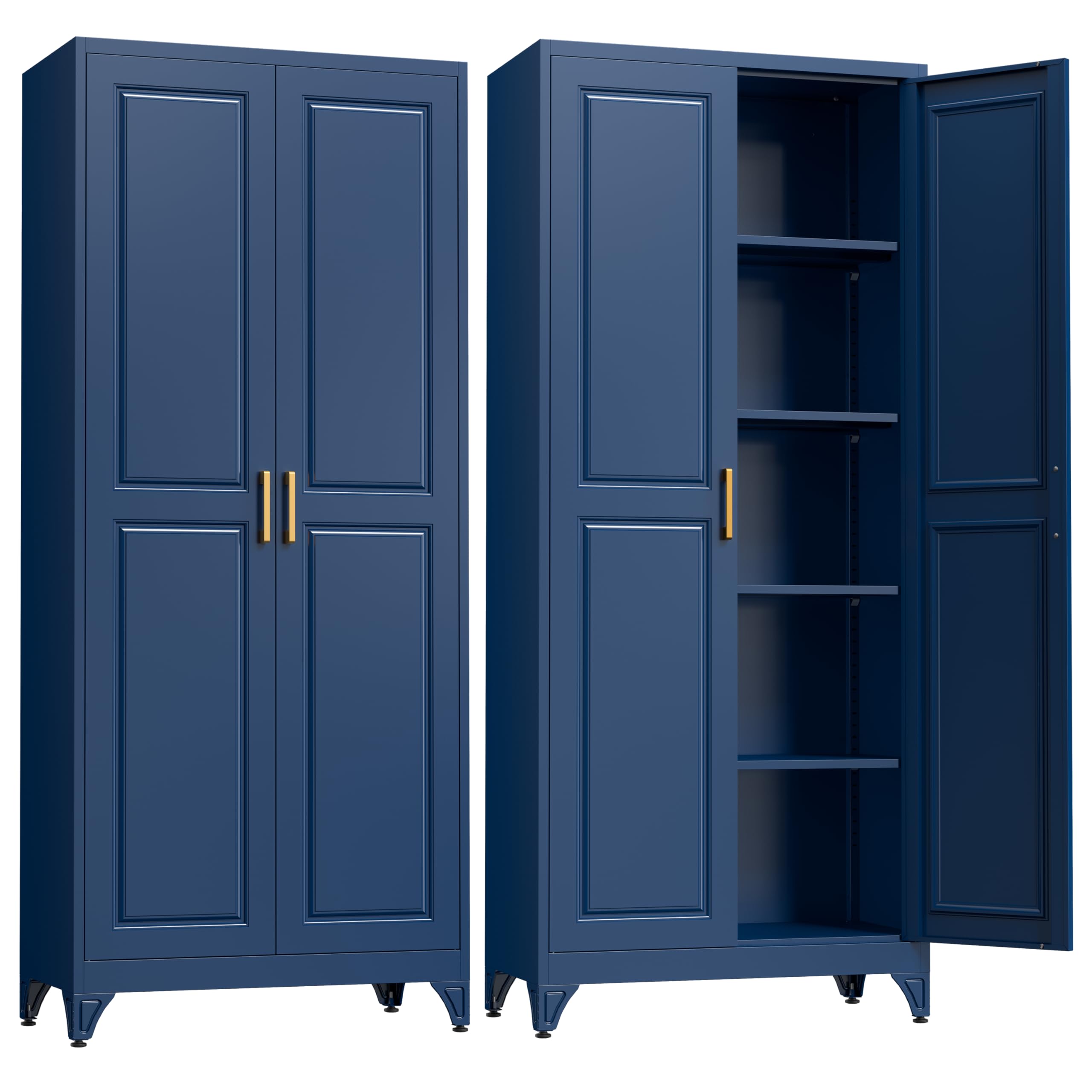 SteeLoong Kitchen Pantry Cabinet,71”Black Metal Pantry Storage Cabinet with Doors and 4 Adjustable Shelves,Kitchen Cabinet with 2 Gold Handles,Tall Cabinet for Livingroom,Pantry, Bathroom