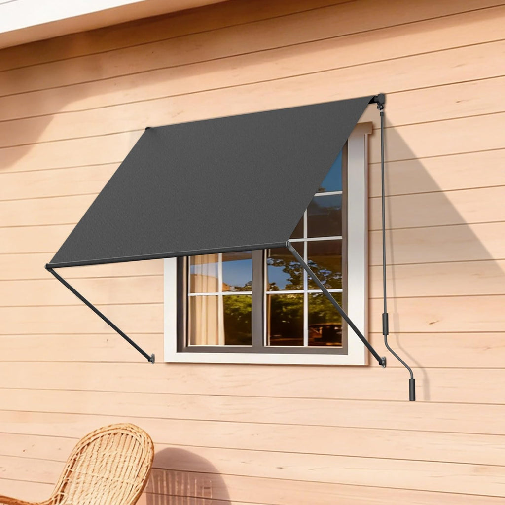 HOMEDEMO Small Retractable Window Awning 98"x59" Outdoor Patio Awning, Sun Shade Shelter with Waterproof UV-Resistant Fabric for Window, Door, Coffee Shop, RV