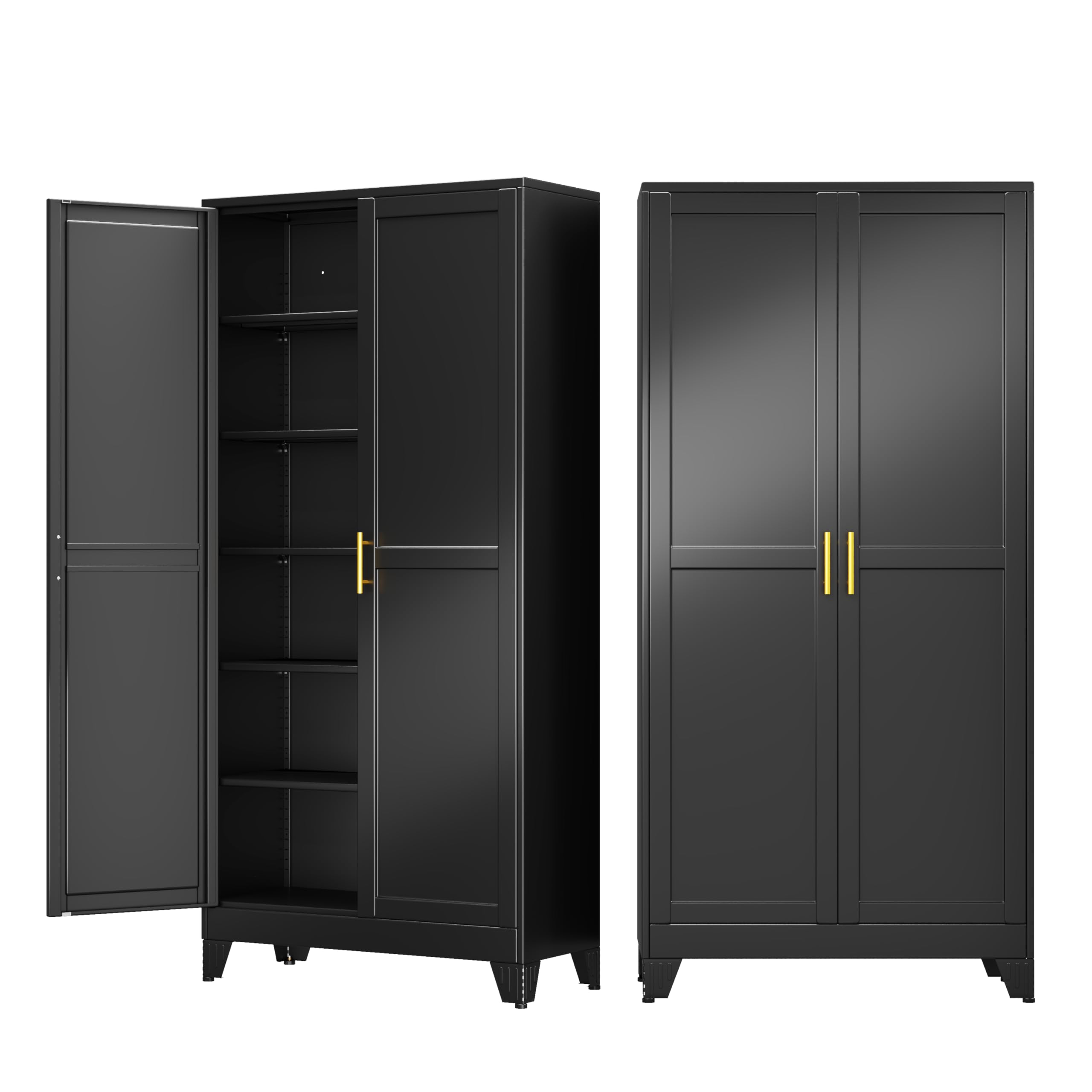 71" Metal Garage Storage Cabinet with Wheels and Locking Doors and Tall Rolling Steel Tool Cabinet with 4 Adjustable Shelves for Garage,Home,Office,Shop (Black, 71''H x 30''W x15''D)