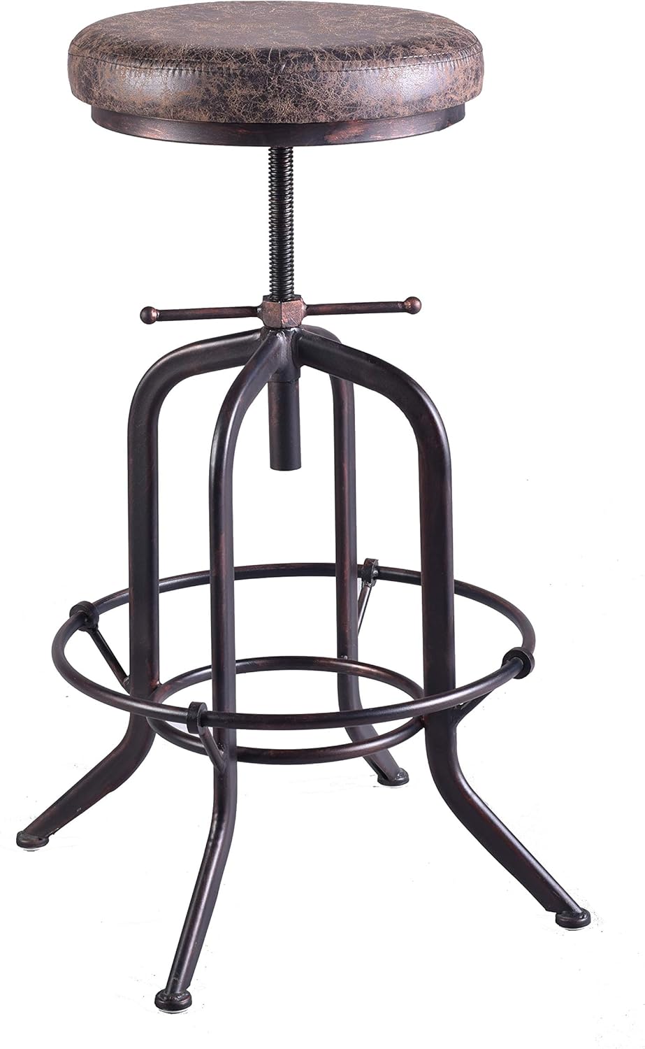 LOKKHAN Set of 2 Industrial Bar Stool-Adjustable Swivel Vintage Pu Leather Bar Stool-Rustic Bar Stool with Cushion-Cast Iron Stool-Coffee Kitchen Stool-Extra Tall Pub Height 29-35 Inch,Fully Welded
