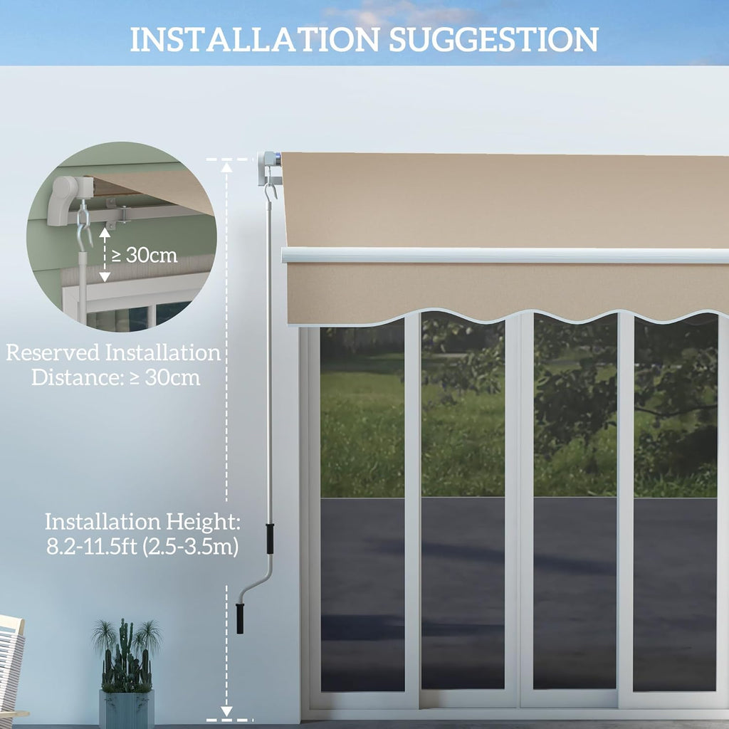 Outsunny 13' x 8' Retractable Awning, Patio Awnings, Sunshade Shelter w/Manual Crank Handle, UV & Water-Resistant Fabric and Aluminum Frame for Deck, Balcony, Yard, Beige