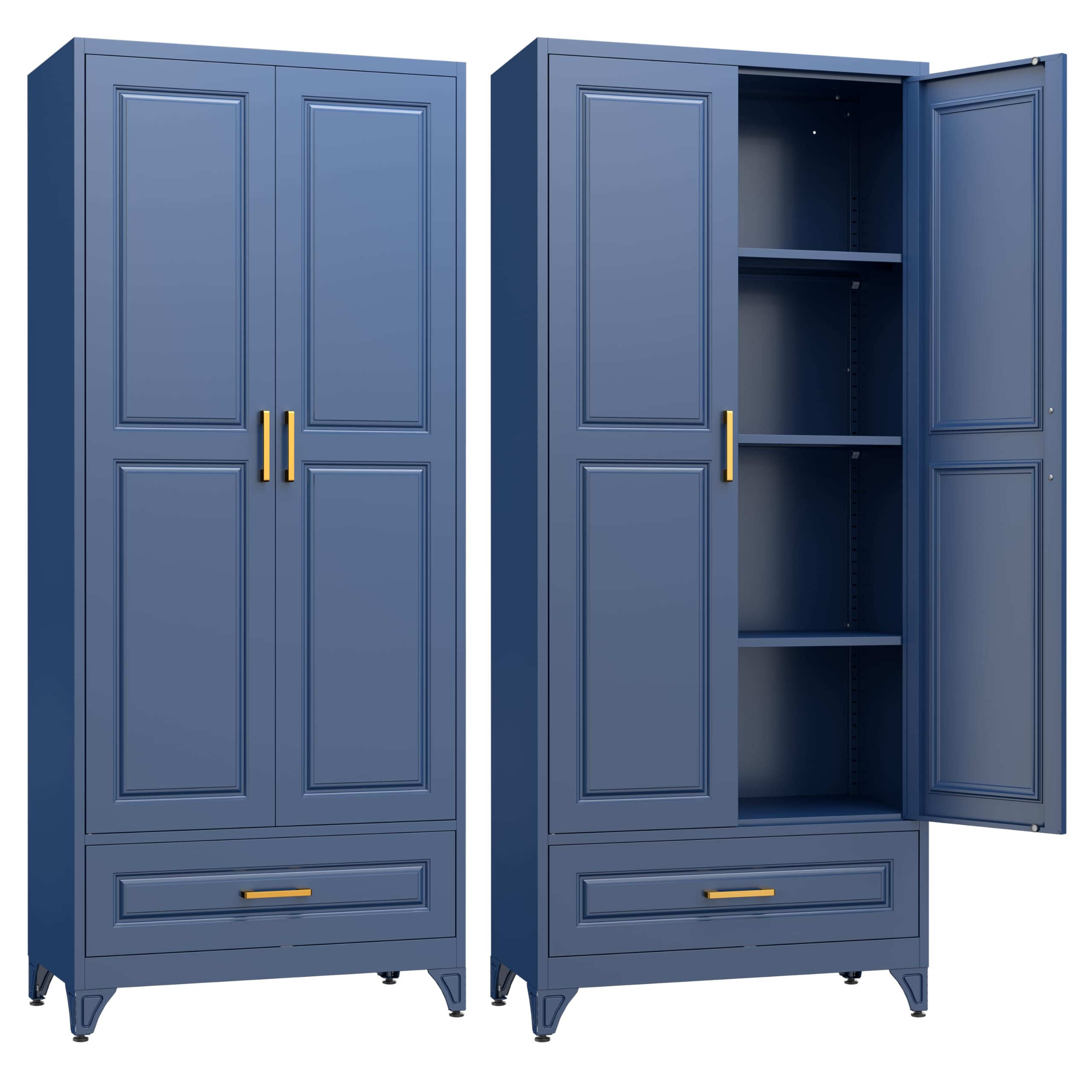 SteeLoong Kitchen Pantry Cabinet,71”Black Metal Pantry Storage Cabinet with Doors and 4 Adjustable Shelves,Kitchen Cabinet with 2 Gold Handles,Tall Cabinet for Livingroom,Pantry, Bathroom