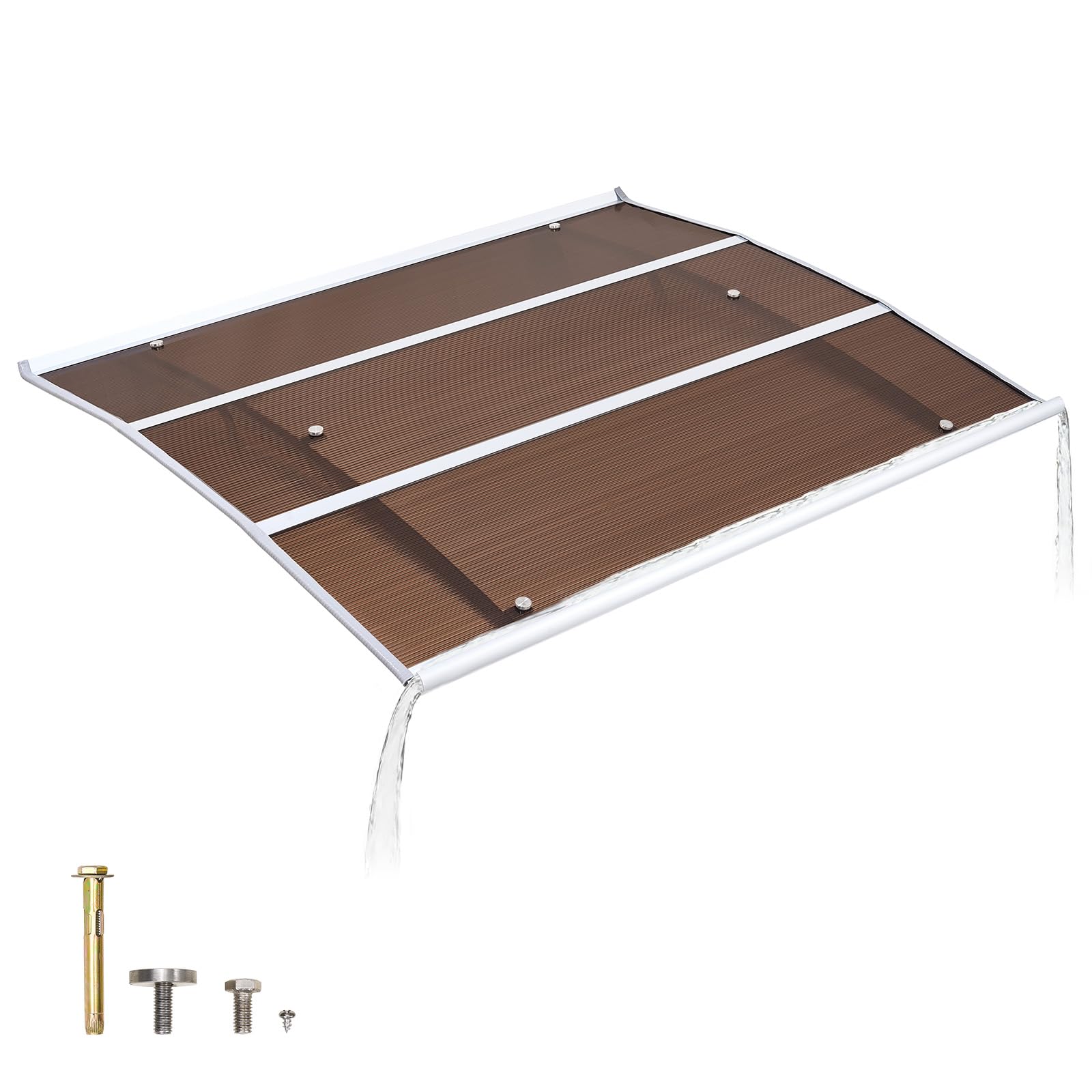 VEVOR Awnings for Door Entrance, 38" x 40" Window Door Awning Canopy Exterior with Drainage & ABS Bracket, Polycarbonate Cover Patio Door Awnings for Sun, UV, Rain, Snow Protection（Brown）