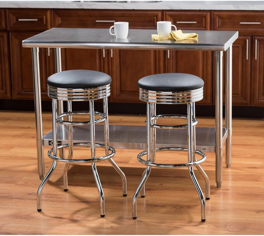 TRINITY Heavy Duty 30-Inch Backless Swivel Bar Stool for Kitchen, Garage, or Workshop, Chrome Finish with Faux Leather Seat, 2 Pack, Black