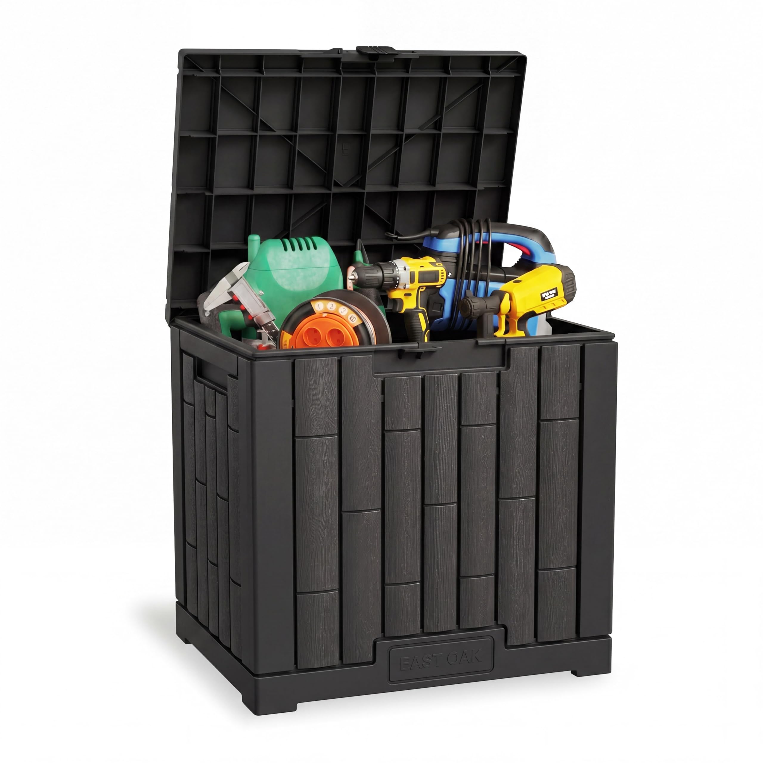 EAST OAK Outdoor Storage Box, 31 Gallon Deck Box Indoor and Outdoor Use, Waterproof Resin Storage Bin for Package Delivery, Patio Cushions, Gardening Tools, Lockable, UV Resistant, Grey
