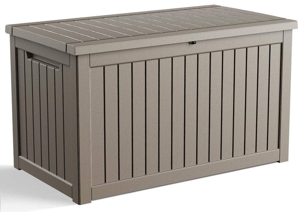 30 Gallon Outdoor Deck Box, Lockable Waterproof Outdoor Storage Boxes For Garden Tools,Indoor Cushions,Accessories Outside Storage Resin Weatherproof Container(Black)