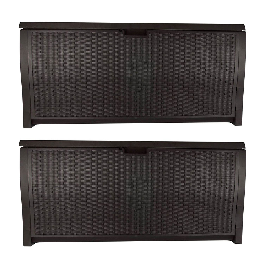 Suncast DBW9200 99 Gallon Outdoor Wicker resin Patio Storage Chest Bin with Handles for Patio, Garden, Garage, or Pool for All Weather, Mocha