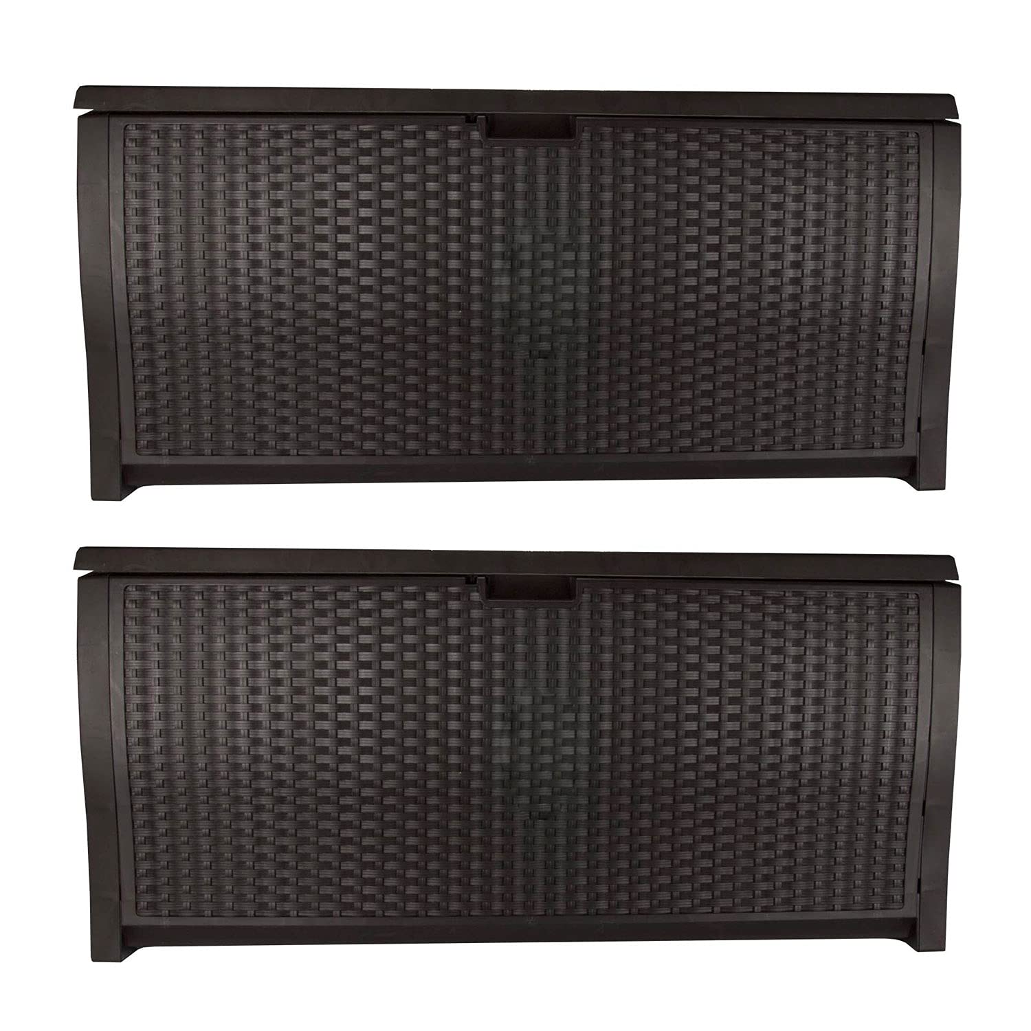 Suncast DBW9200 99 Gallon Outdoor Wicker resin Patio Storage Chest Bin with Handles for Patio, Garden, Garage, or Pool for All Weather, Mocha