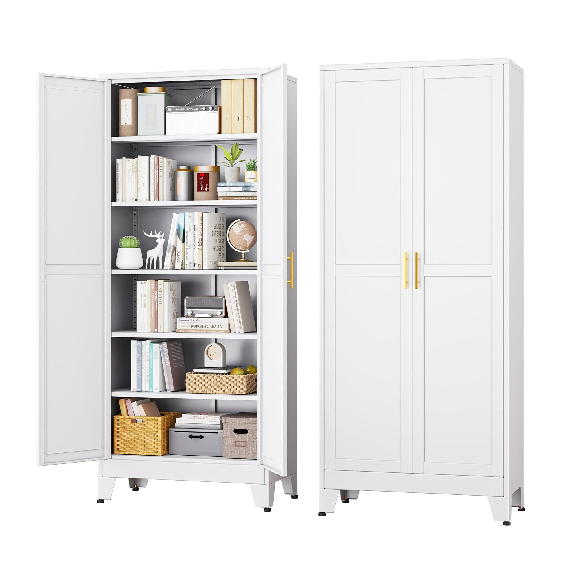 Black Metal Storage Cabinet, 61" Steel Cabinets for Home Office, Kitchen Pantry Storage Cabinet with Doors and 3 Adjustable Shelves, Metal Tool Cabinet, for Office, Home, Garage, School