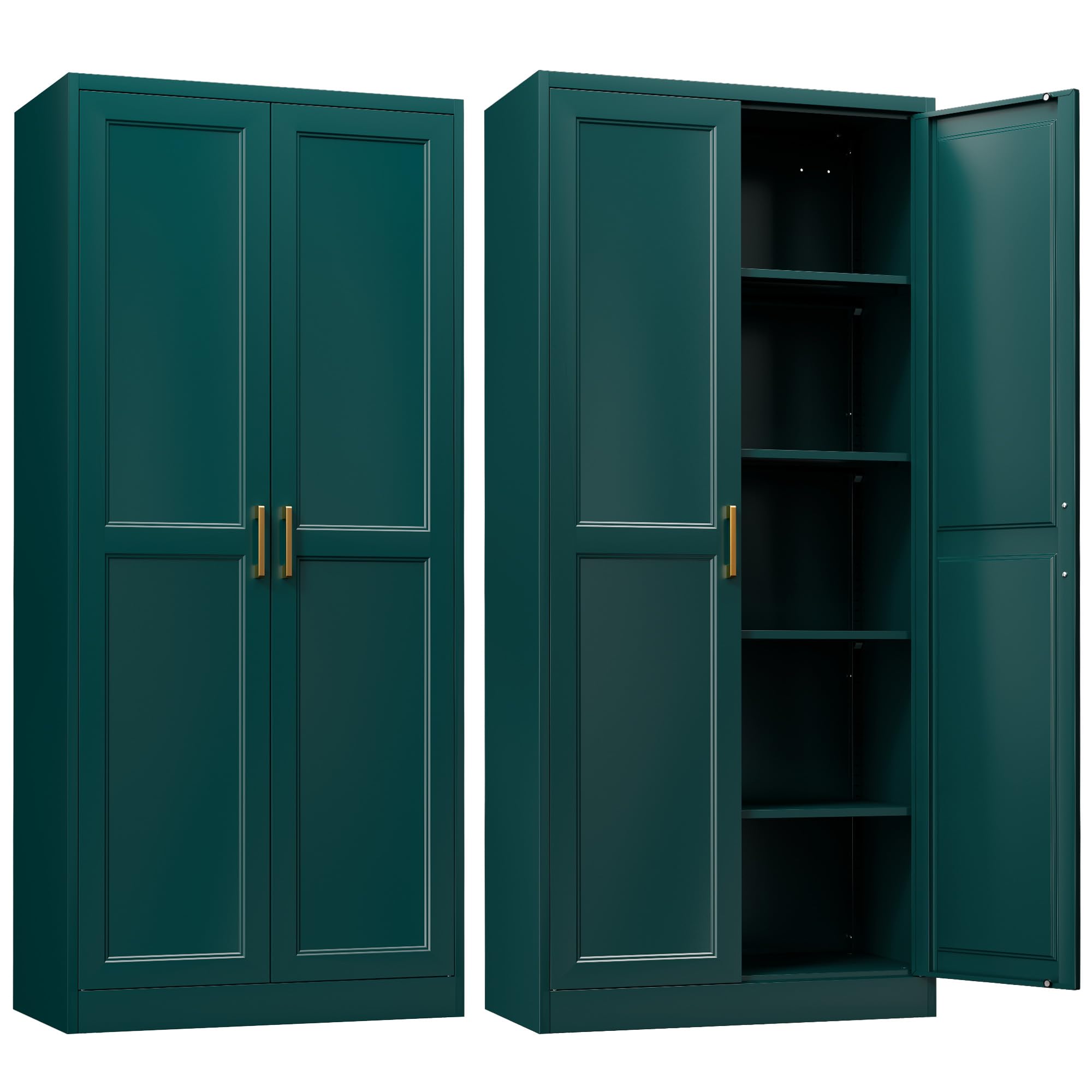 SteeLoong Kitchen Pantry Cabinet,71”Black Metal Pantry Storage Cabinet with Doors and 4 Adjustable Shelves,Kitchen Cabinet with 2 Gold Handles,Tall Cabinet for Livingroom,Pantry, Bathroom