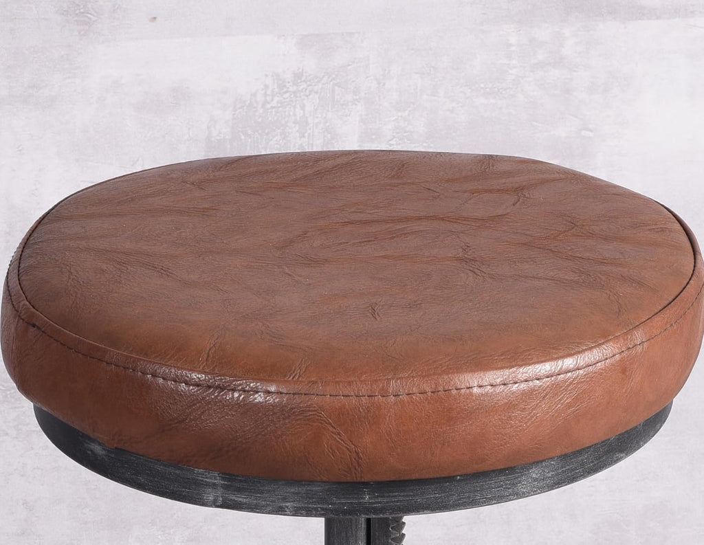 LOKKHAN Set of 2 Industrial Bar Stool-Vintage Adjustable PU Leather Metal Swivel Bar Stool-Cast Iron-23-30 Inch Tall Counter Bar Height Farmhouse Kitchen Stools