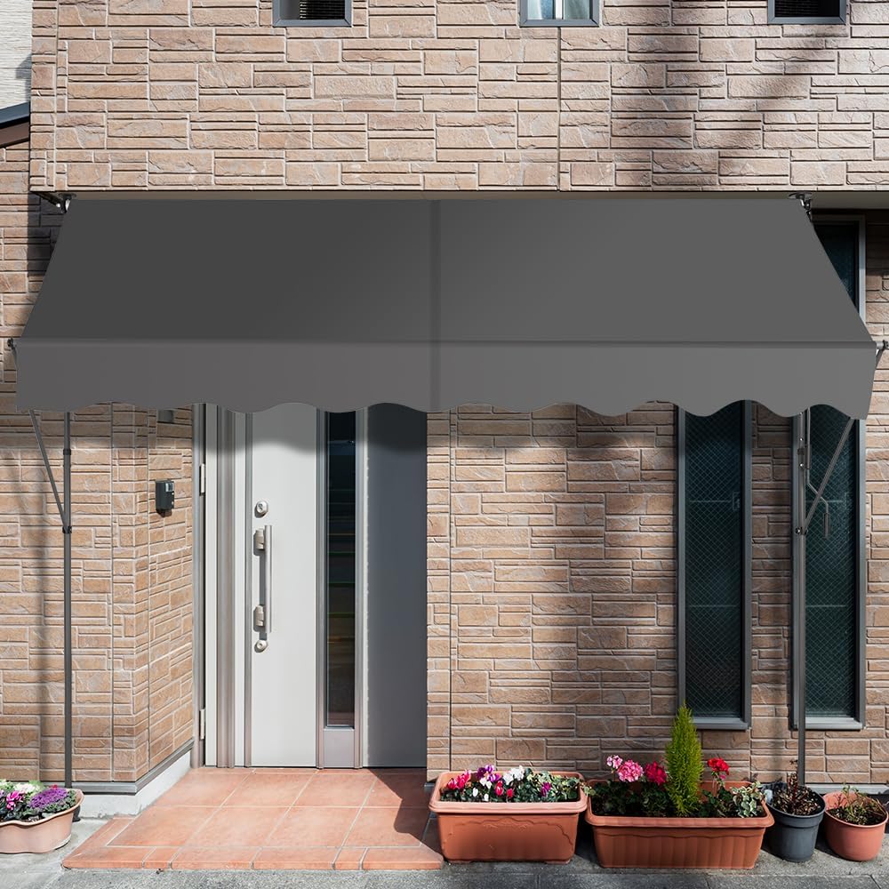 KELIXU Manual Retractable Awning, 118-Inch Adjustable Retractable Awnings for Patio Door Exterior Sunshade Shelter, Window Awning Canopy with UV Protection for Backyard, Garden, Balcony - Gray