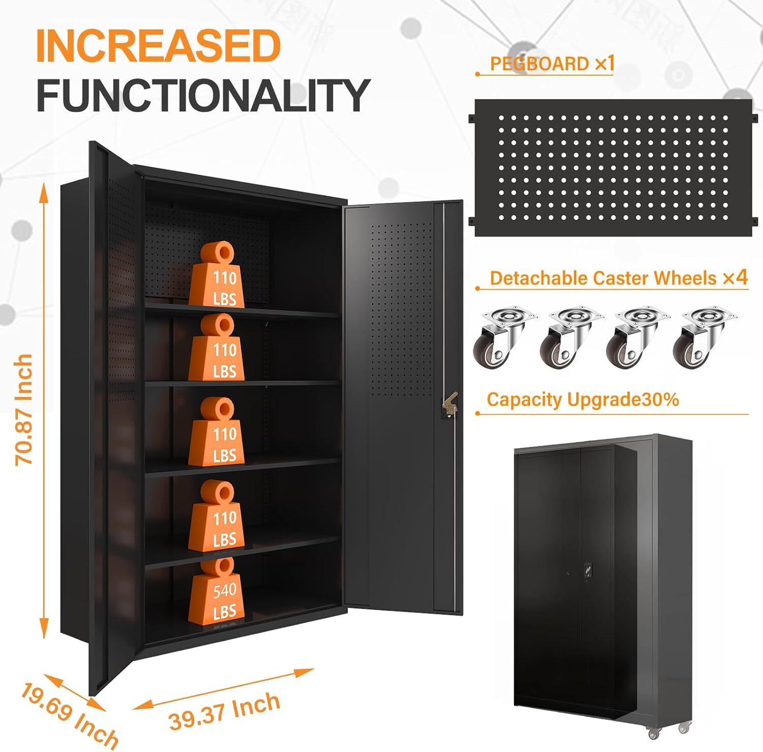 Upgraded Wide Metal Storage Cabinet - 72 Inch Black Lockable Garage Cabinet with Wheels & 4 Adjustable Shelves | Heavy-Duty Steel Cabinet for Garage, Office, Pantry, Gym