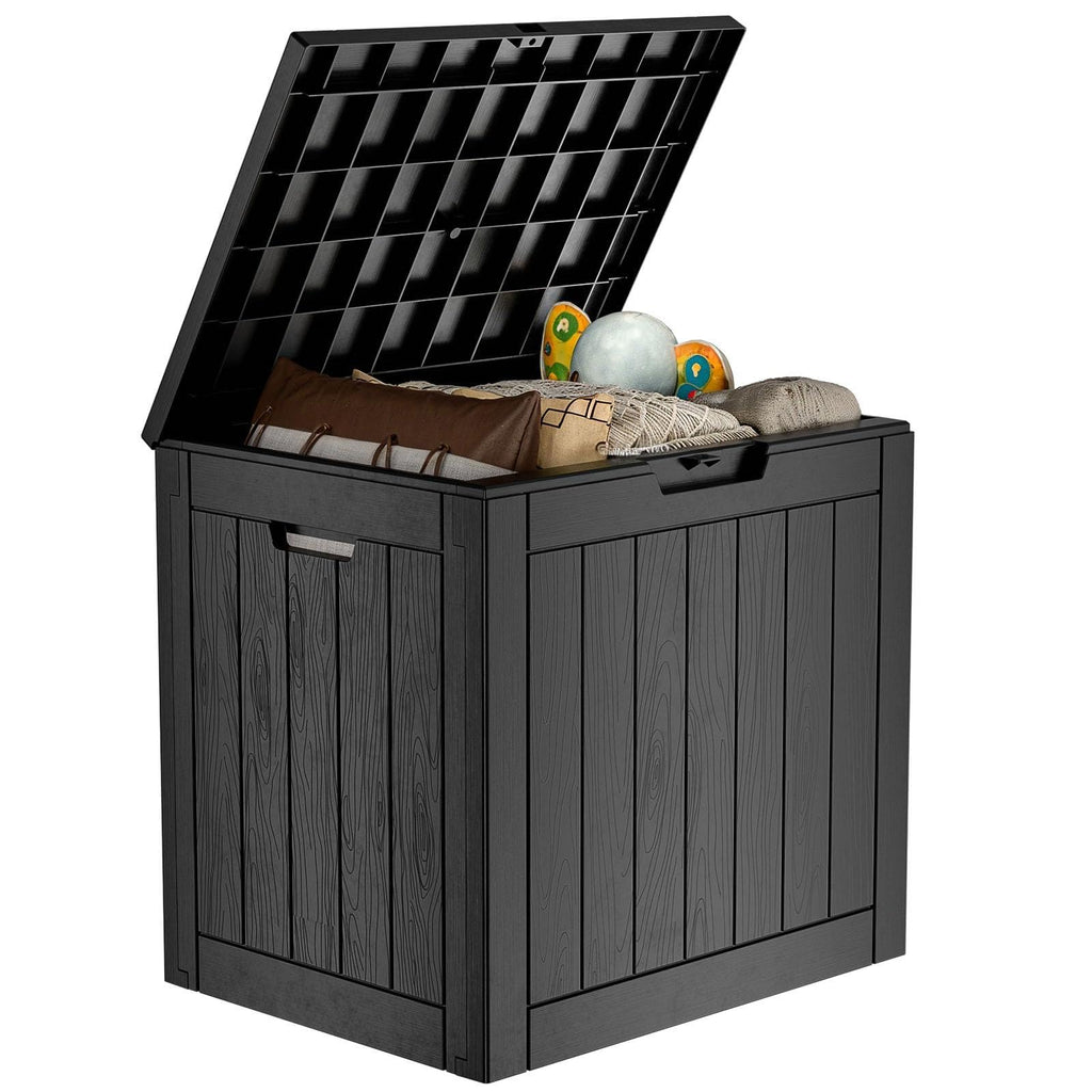 30 Gallon Outdoor Deck Box, Lockable Waterproof Outdoor Storage Boxes For Garden Tools,Indoor Cushions,Accessories Outside Storage Resin Weatherproof Container(Black)