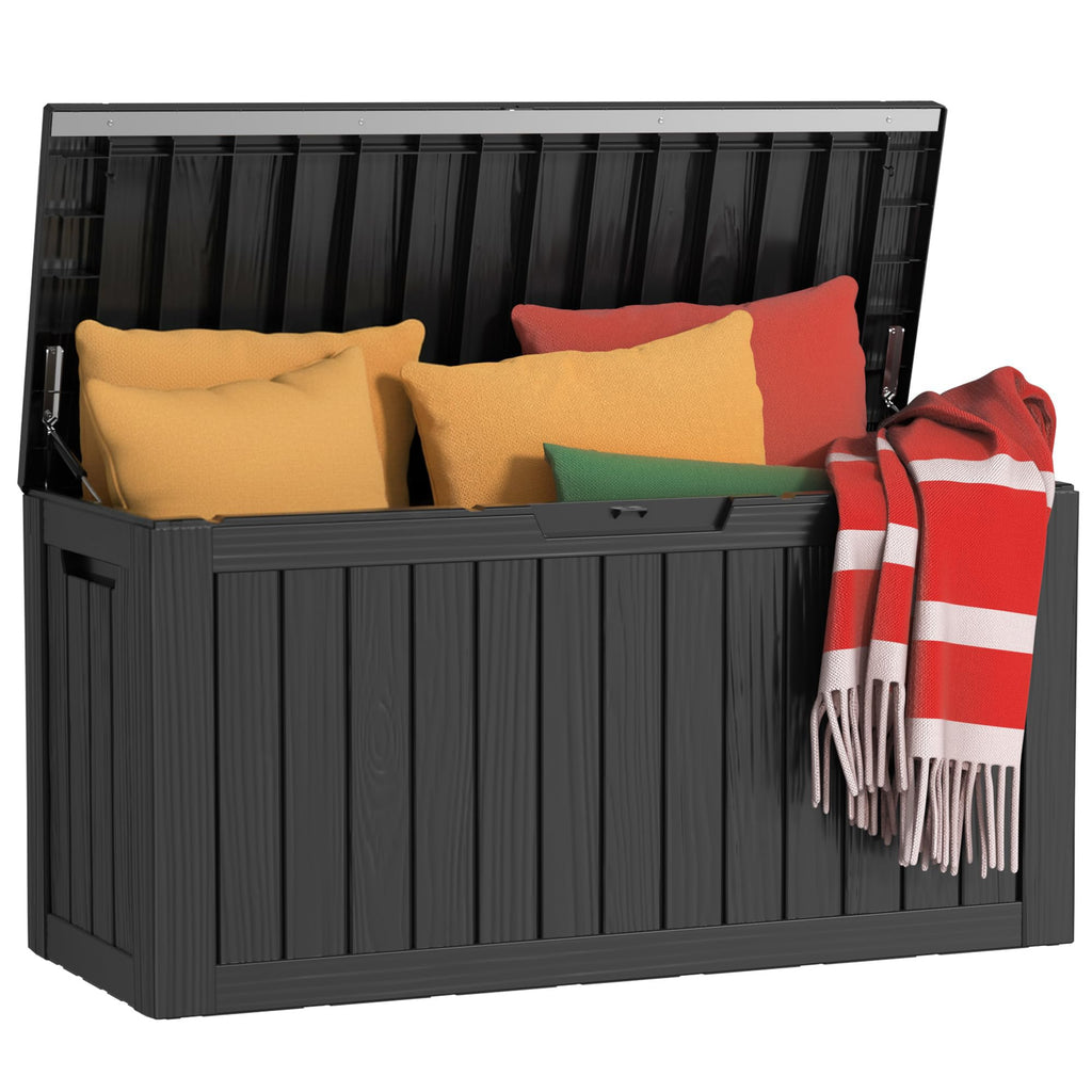 30 Gallon Outdoor Deck Box, Lockable Waterproof Outdoor Storage Boxes For Garden Tools,Indoor Cushions,Accessories Outside Storage Resin Weatherproof Container(Black)