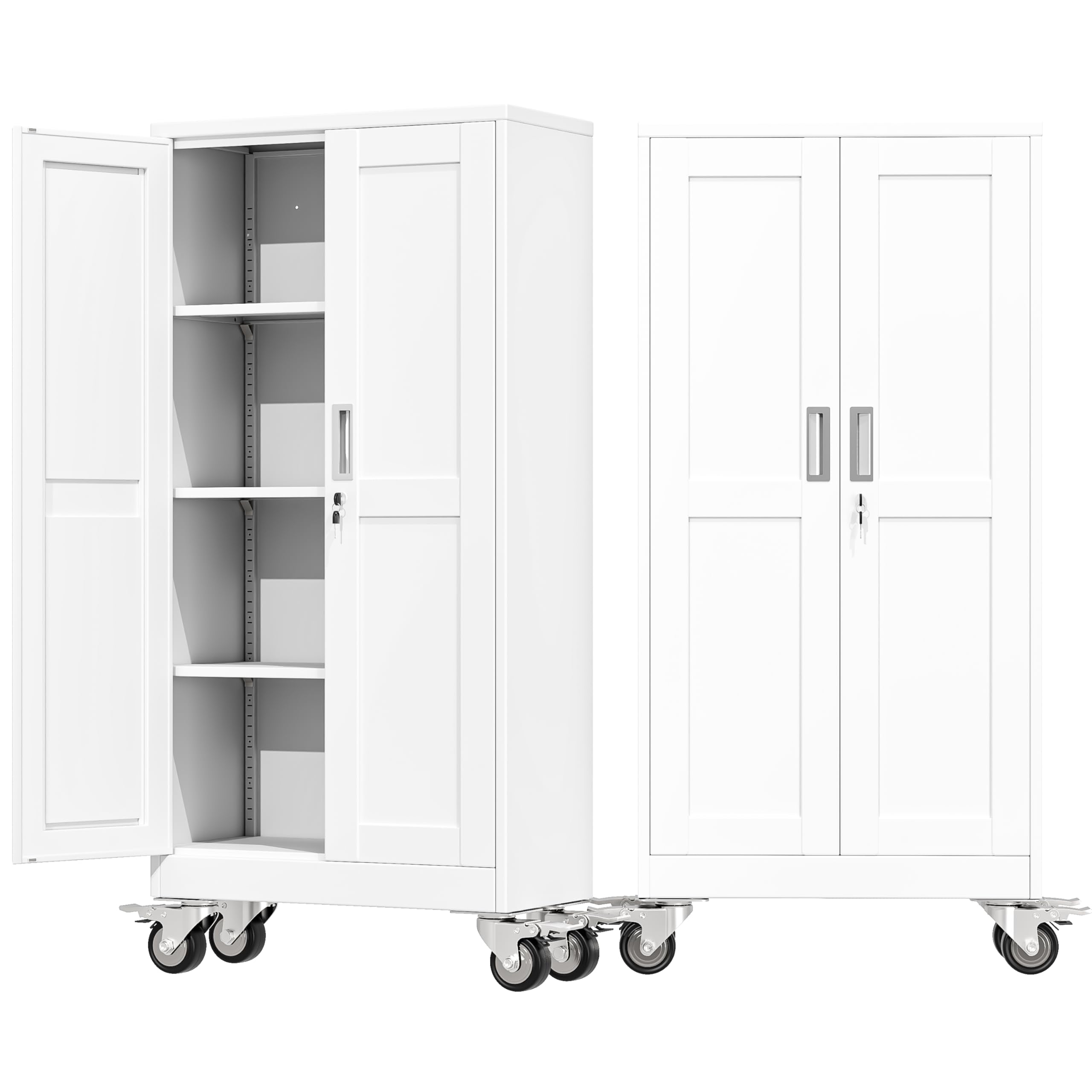 71" Metal Garage Storage Cabinet with Wheels and Locking Doors and Tall Rolling Steel Tool Cabinet with 4 Adjustable Shelves for Garage,Home,Office,Shop (Black, 71''H x 30''W x15''D)