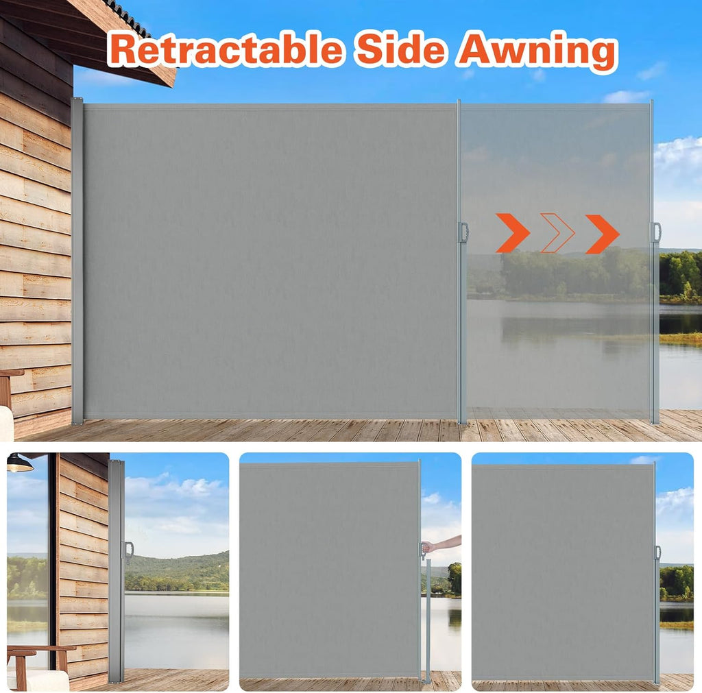 KANAGAWA 71'' x 138'' Retractable Side Awning - Folding Privacy Screen | Waterproof & UV-Resistant Outdoor Shade Divider for Patio, Garden, Balcony & Commercial Use(Light Grey)