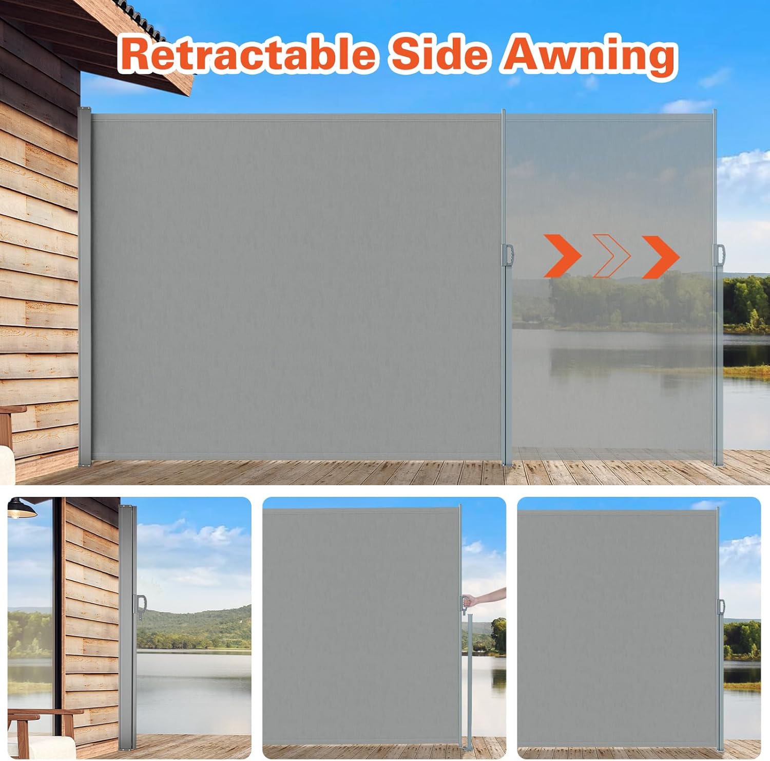 KANAGAWA 71'' x 138'' Retractable Side Awning - Folding Privacy Screen | Waterproof & UV-Resistant Outdoor Shade Divider for Patio, Garden, Balcony & Commercial Use(Light Grey)