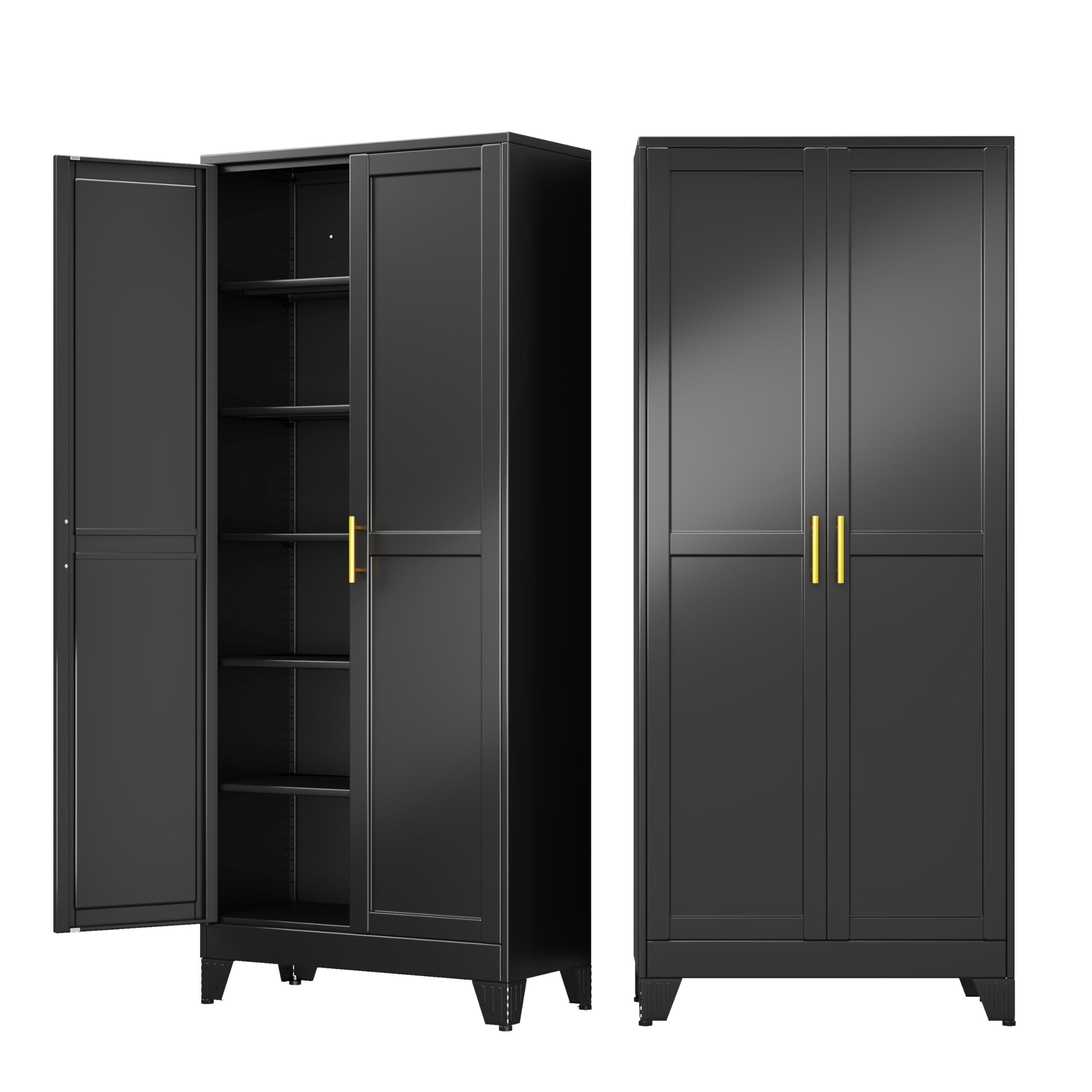 71" Metal Garage Storage Cabinet with Wheels and Locking Doors and Tall Rolling Steel Tool Cabinet with 4 Adjustable Shelves for Garage,Home,Office,Shop (Black, 71''H x 30''W x15''D)