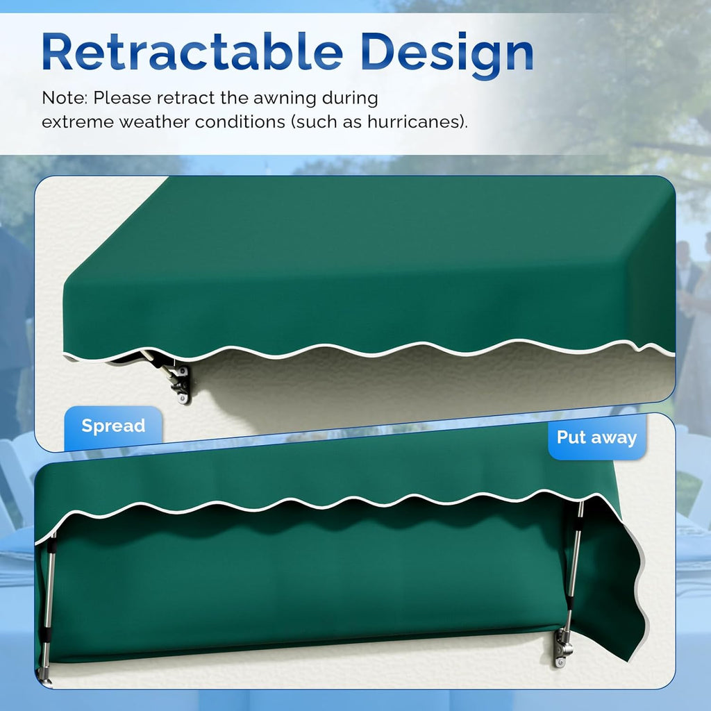 VINGLI 6x2 FT Outside Window Awning, Door Awnings for Sunshade & Waterproof, Patio Manual Retractable Awning for Door Entrance in Balcony, Backyard, Garden, Dark Green