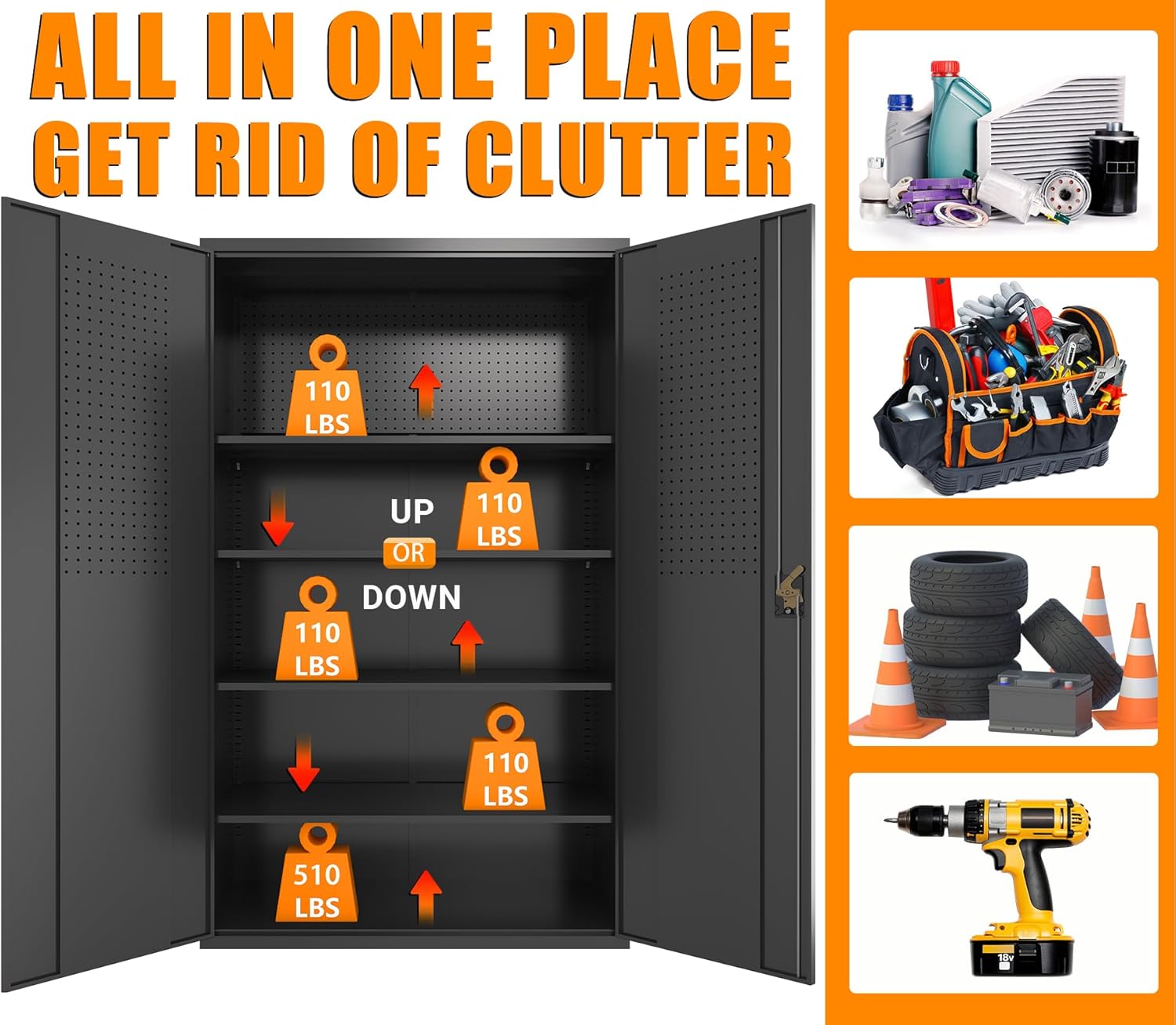 Upgraded Wide Metal Storage Cabinet - 72 Inch Black Lockable Garage Cabinet with Wheels & 4 Adjustable Shelves | Heavy-Duty Steel Cabinet for Garage, Office, Pantry, Gym