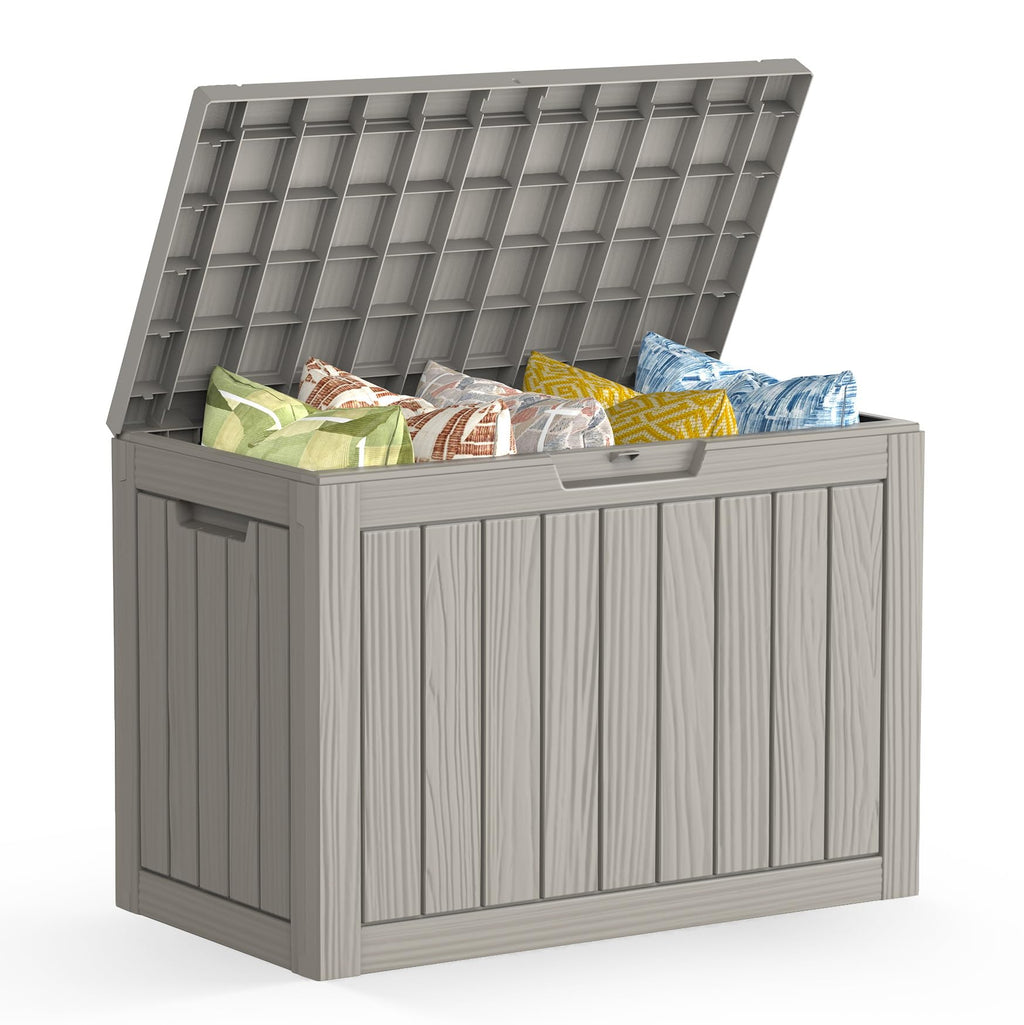 Mars Villa 100 Gallon Outdoor Storage Box, Large Resin Deck Box Waterproof, for Outside Patio Furniture Cushion, Pool Supply, with Hydraulic Hinge, UV-Resistant and Weatherproof, Rattan Black