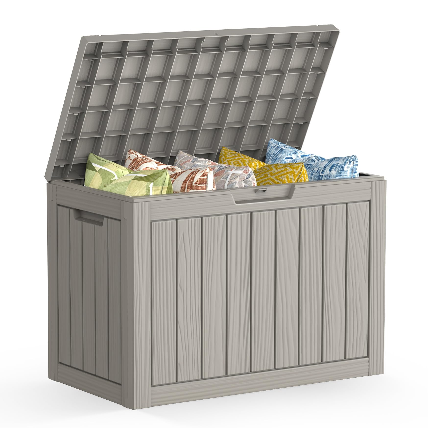 Mars Villa 100 Gallon Outdoor Storage Box, Large Resin Deck Box Waterproof, for Outside Patio Furniture Cushion, Pool Supply, with Hydraulic Hinge, UV-Resistant and Weatherproof, Rattan Black