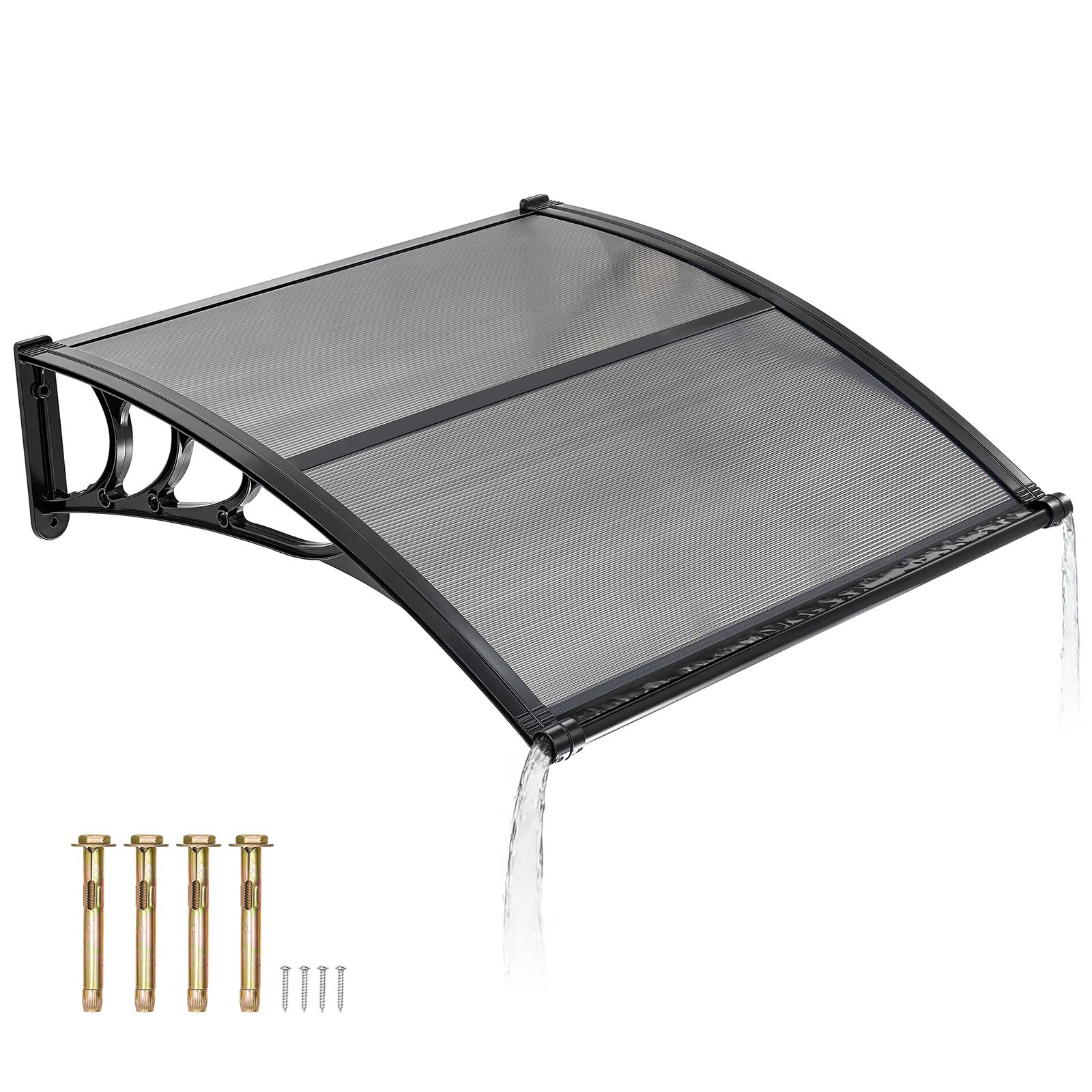 VEVOR Awnings for Door Entrance, 38" x 40" Window Door Awning Canopy Exterior with Drainage & ABS Bracket, Polycarbonate Cover Patio Door Awnings for Sun, UV, Rain, Snow Protection（Brown）
