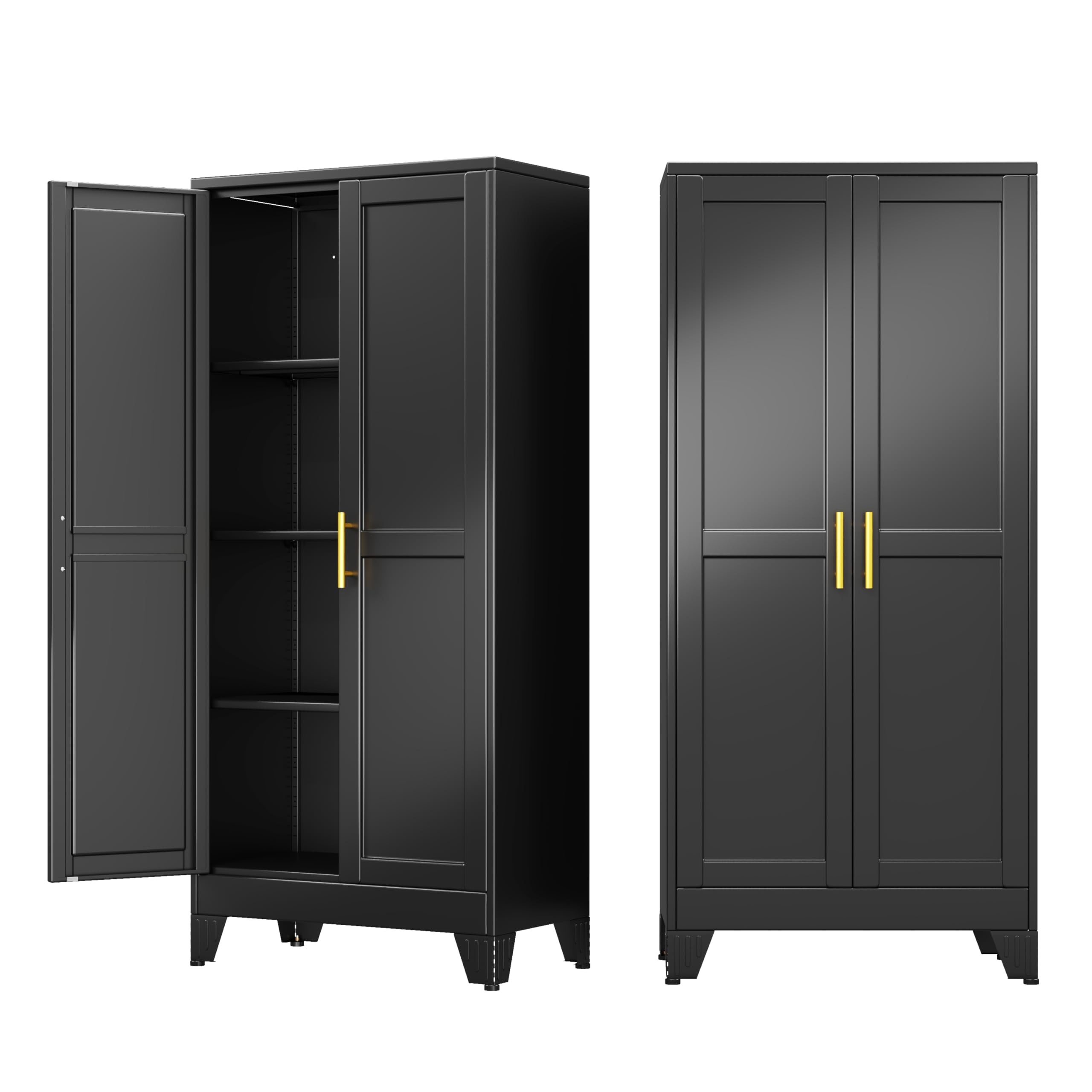 71" Metal Garage Storage Cabinet with Wheels and Locking Doors and Tall Rolling Steel Tool Cabinet with 4 Adjustable Shelves for Garage,Home,Office,Shop (Black, 71''H x 30''W x15''D)