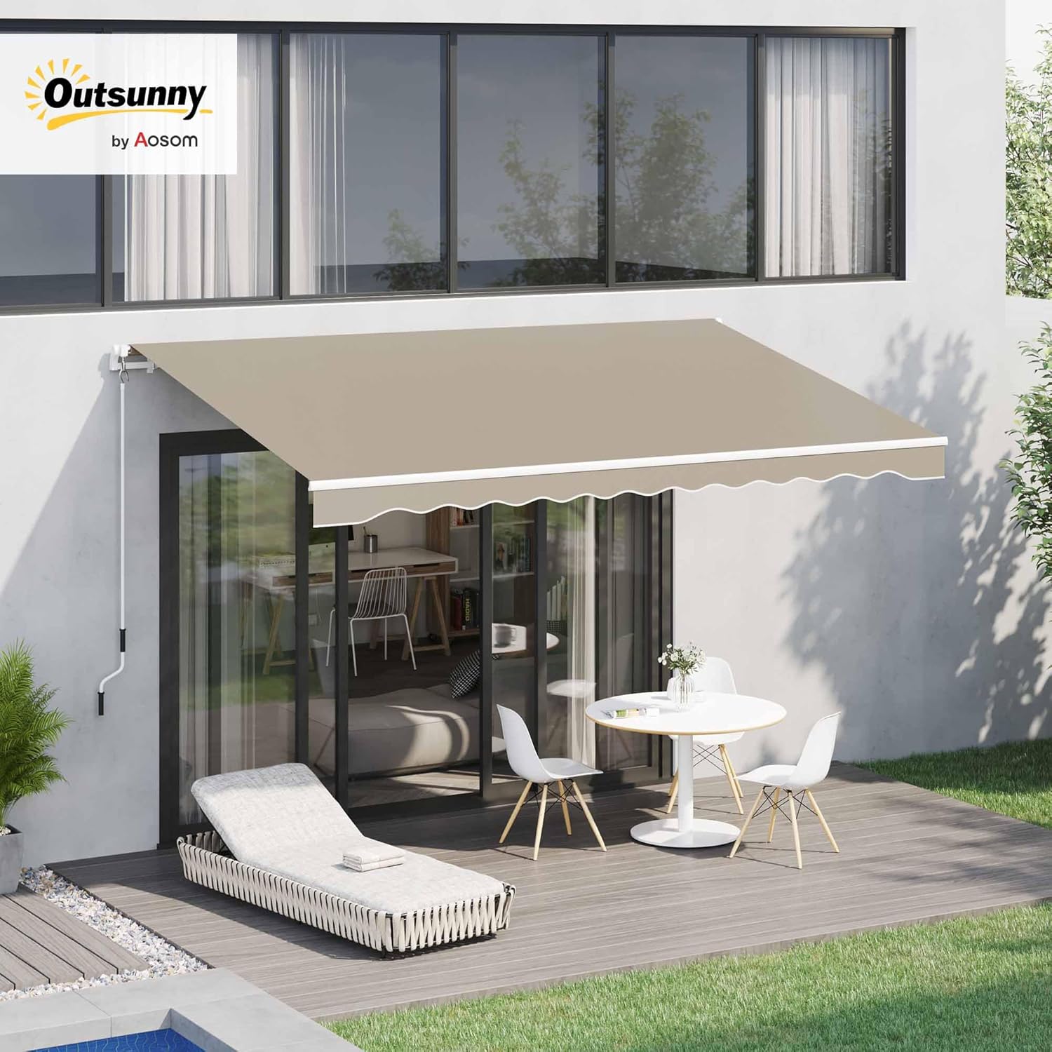 Outsunny 13' x 8' Retractable Awning, Patio Awnings, Sunshade Shelter w/Manual Crank Handle, UV & Water-Resistant Fabric and Aluminum Frame for Deck, Balcony, Yard, Beige