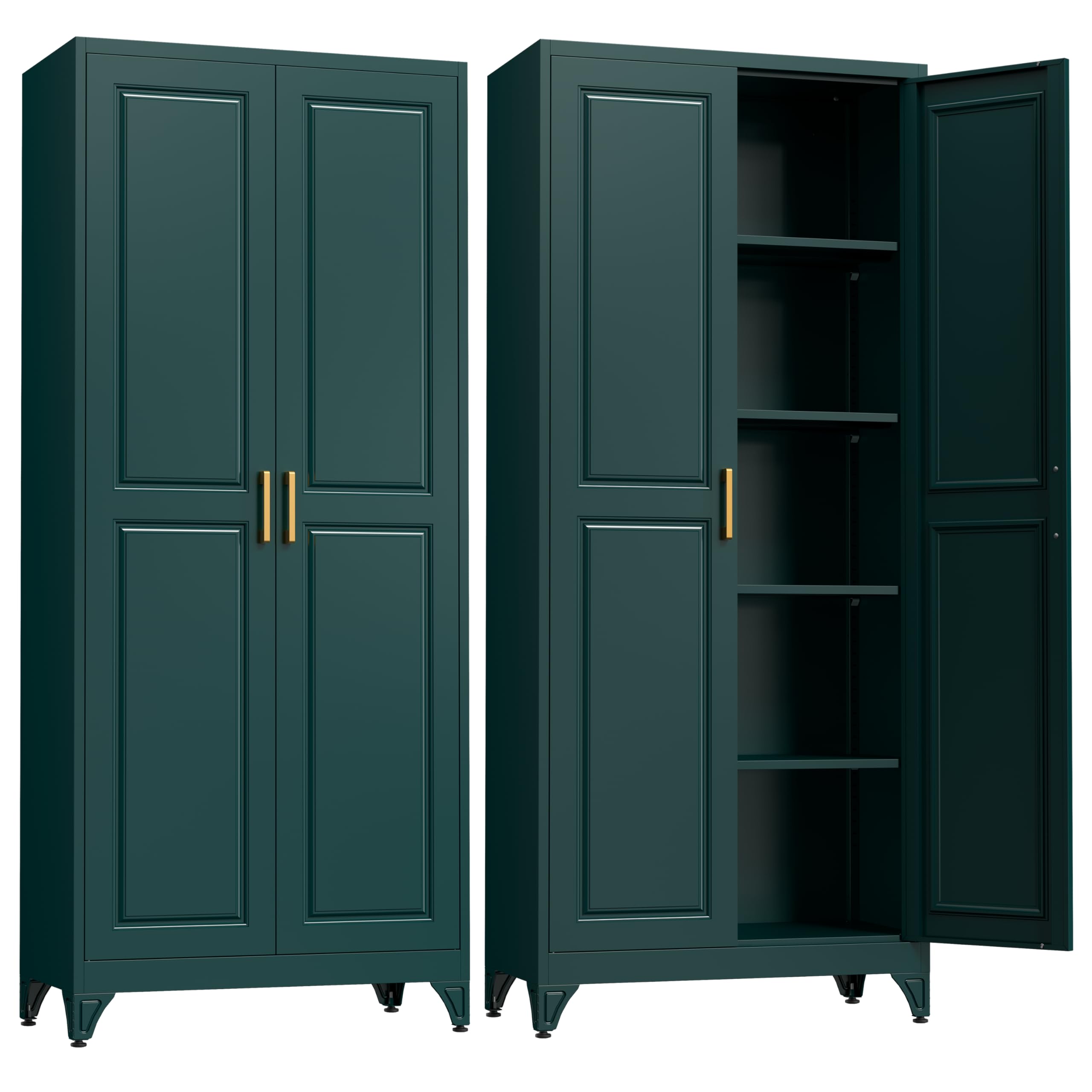 SteeLoong Kitchen Pantry Cabinet,71”Black Metal Pantry Storage Cabinet with Doors and 4 Adjustable Shelves,Kitchen Cabinet with 2 Gold Handles,Tall Cabinet for Livingroom,Pantry, Bathroom