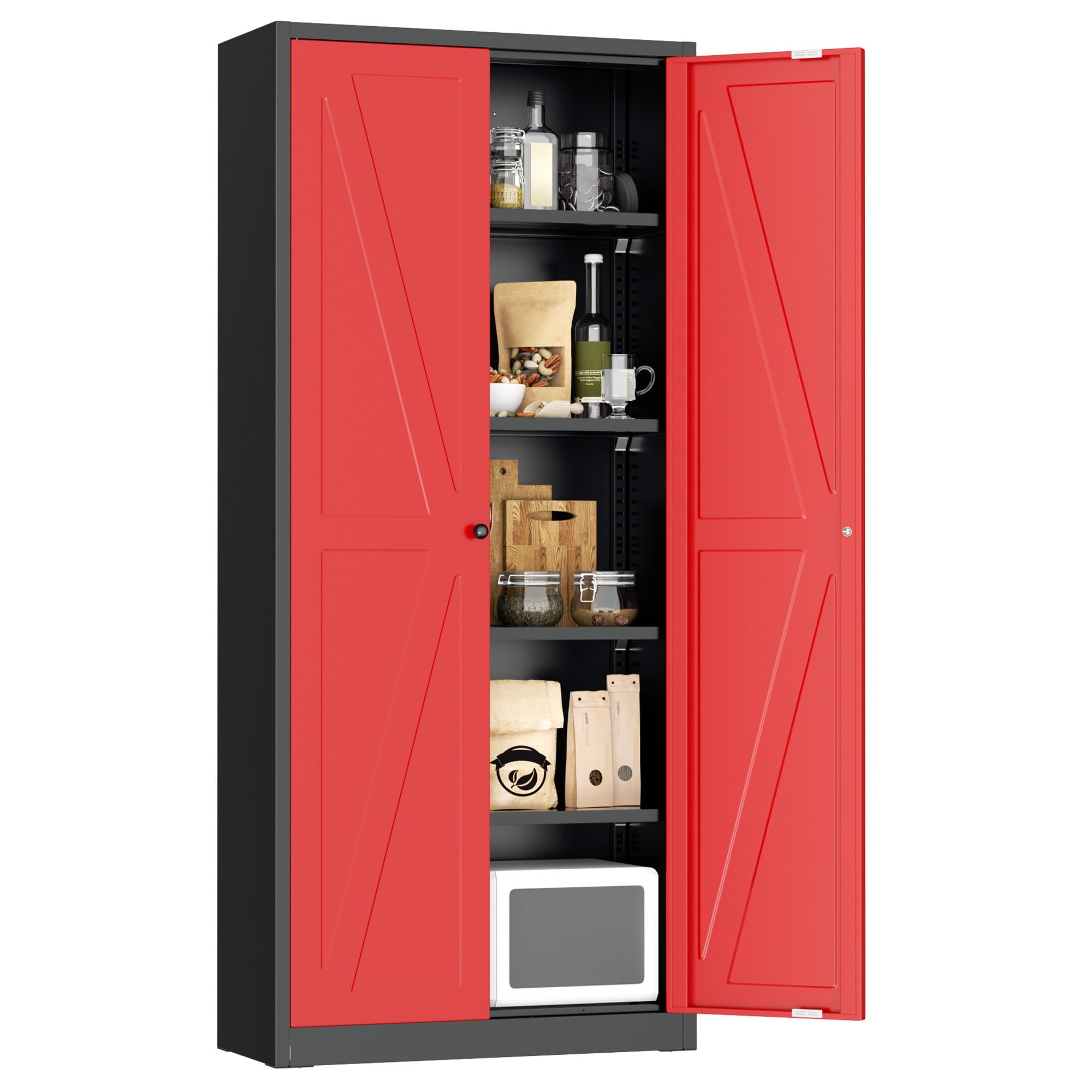 Greenvelly Metal Storage Cabinet, 72" Black Steel Garage Cabinet with Doors and Adjustable Shelves, Metal Cabinet with Lock,Garage Cabinets and Storage System for Garage,Home Office,School
