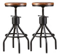 LOKKHAN Set of 2 Industrial Bar Stool-Vintage Adjustable PU Leather Metal Swivel Bar Stool-Cast Iron-23-30 Inch Tall Counter Bar Height Farmhouse Kitchen Stools