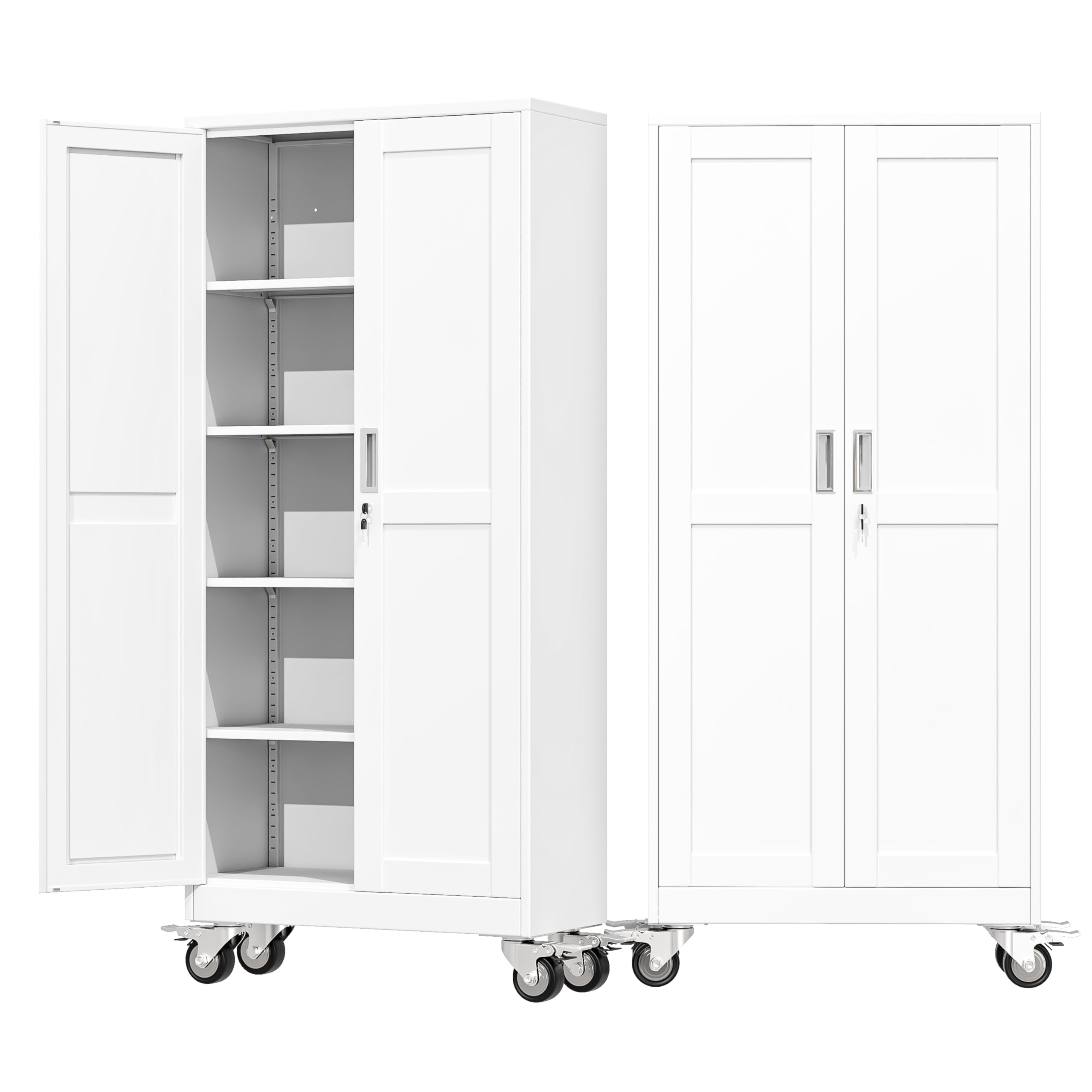71" Metal Garage Storage Cabinet with Wheels and Locking Doors and Tall Rolling Steel Tool Cabinet with 4 Adjustable Shelves for Garage,Home,Office,Shop (Black, 71''H x 30''W x15''D)