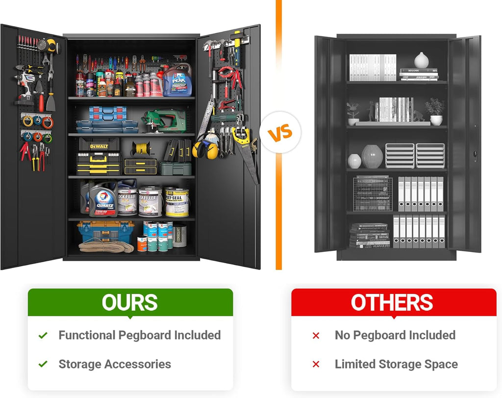Upgraded Wide Metal Storage Cabinet - 72 Inch Black Lockable Garage Cabinet with Wheels & 4 Adjustable Shelves | Heavy-Duty Steel Cabinet for Garage, Office, Pantry, Gym