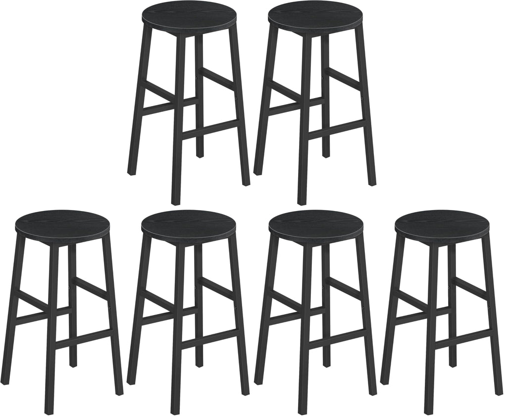 MAHANCRIS Bar Stools, Set of 2 Round Bar Chairs with Footrest, 24.4 Inch Kitchen Breakfast Bar Stools, Industrial Bar Stools, Easy Assembly, for Dining Room, Kitchen, Rustic Brown BAHR0201Z