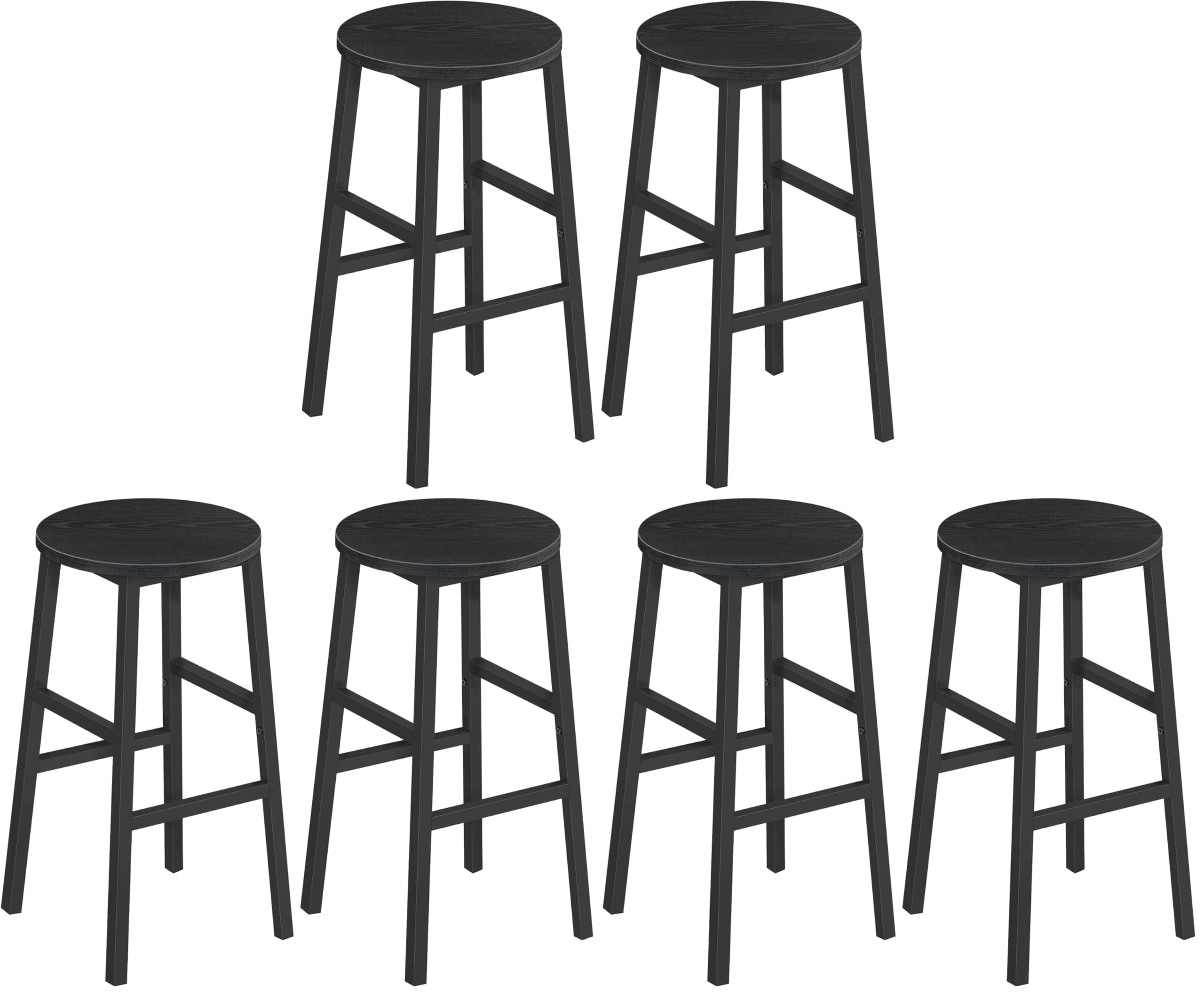 MAHANCRIS Bar Stools, Set of 2 Round Bar Chairs with Footrest, 24.4 Inch Kitchen Breakfast Bar Stools, Industrial Bar Stools, Easy Assembly, for Dining Room, Kitchen, Rustic Brown BAHR0201Z