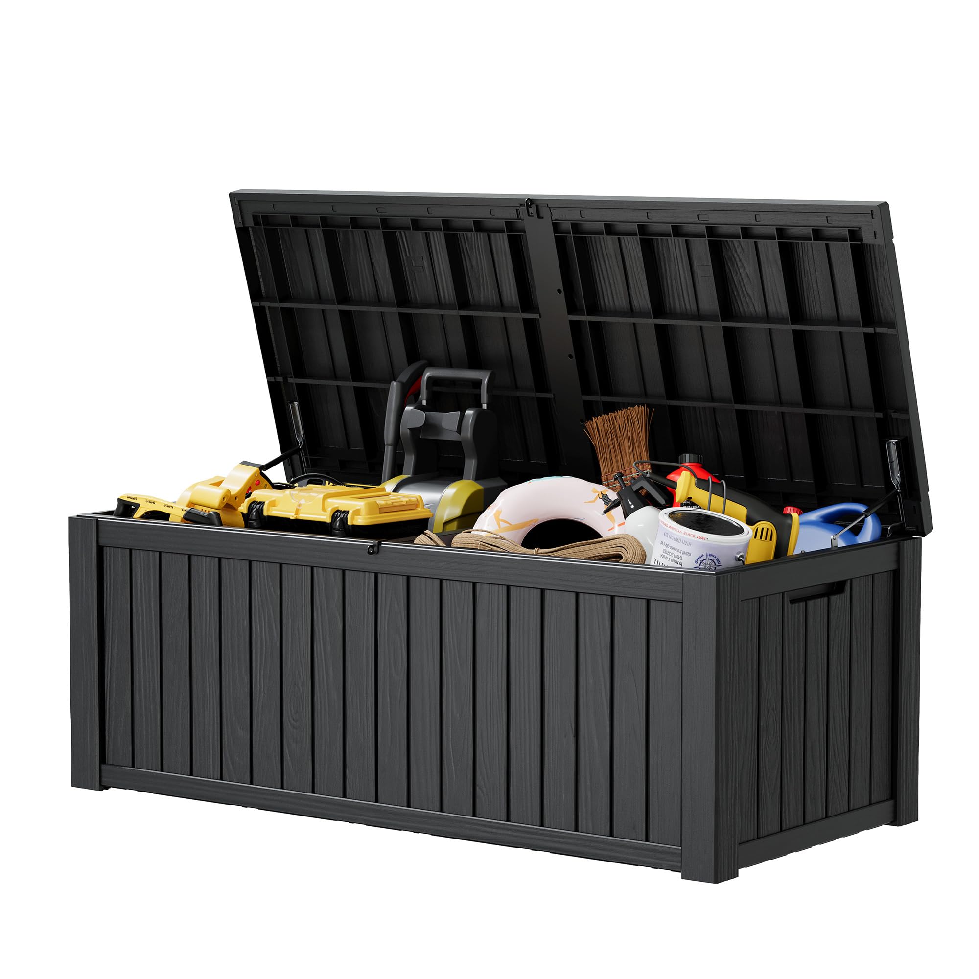 Outdoor Storage Deck Boxes Waterproof, Waterproof and UV Resistant Outdoor Storage Box Lockable Lid for Delivery Box, Indoor, Garden Tools, Pool Supplies, Patio (Black, 300 Gallon)