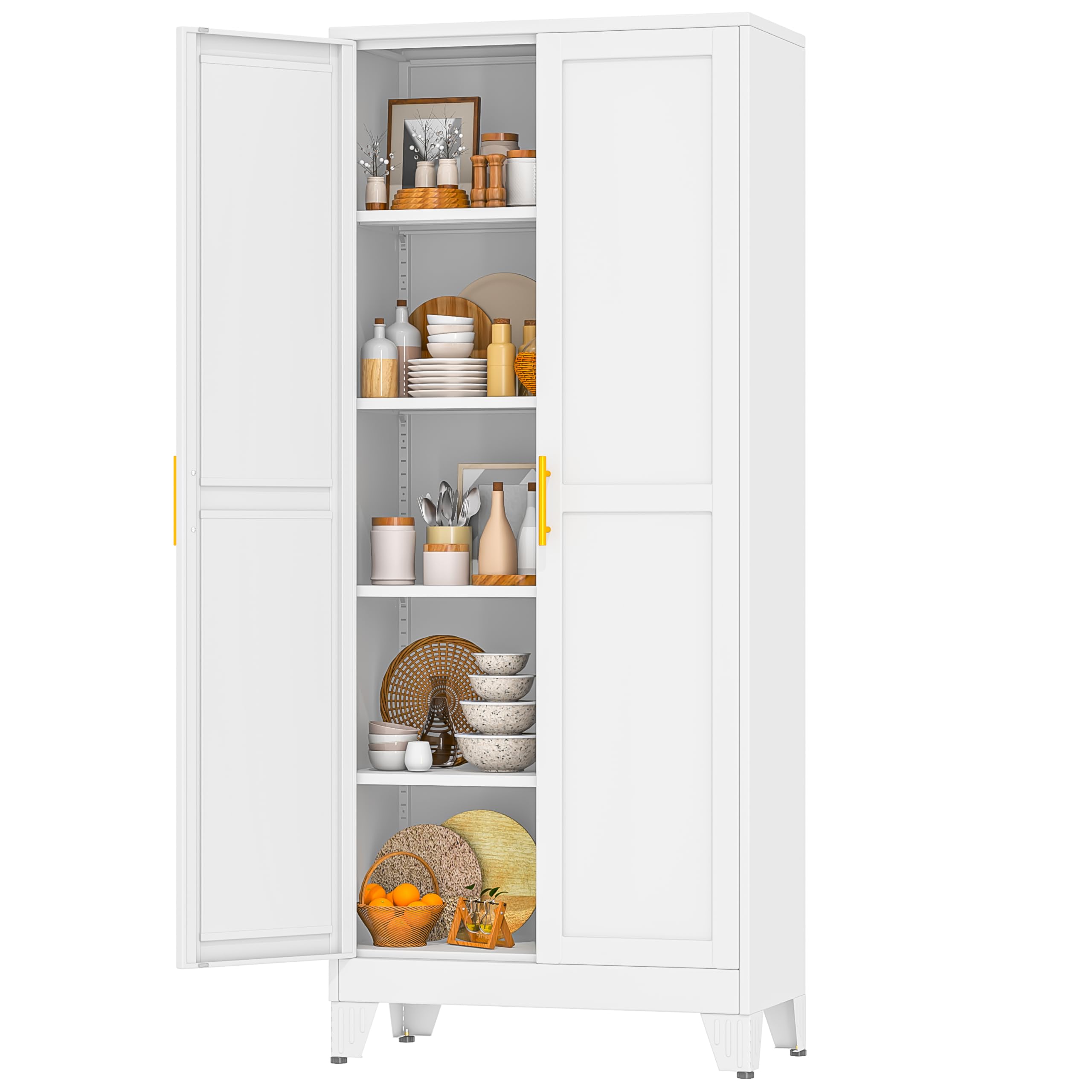 Black Metal Storage Cabinet, 61" Steel Cabinets for Home Office, Kitchen Pantry Storage Cabinet with Doors and 3 Adjustable Shelves, Metal Tool Cabinet, for Office, Home, Garage, School